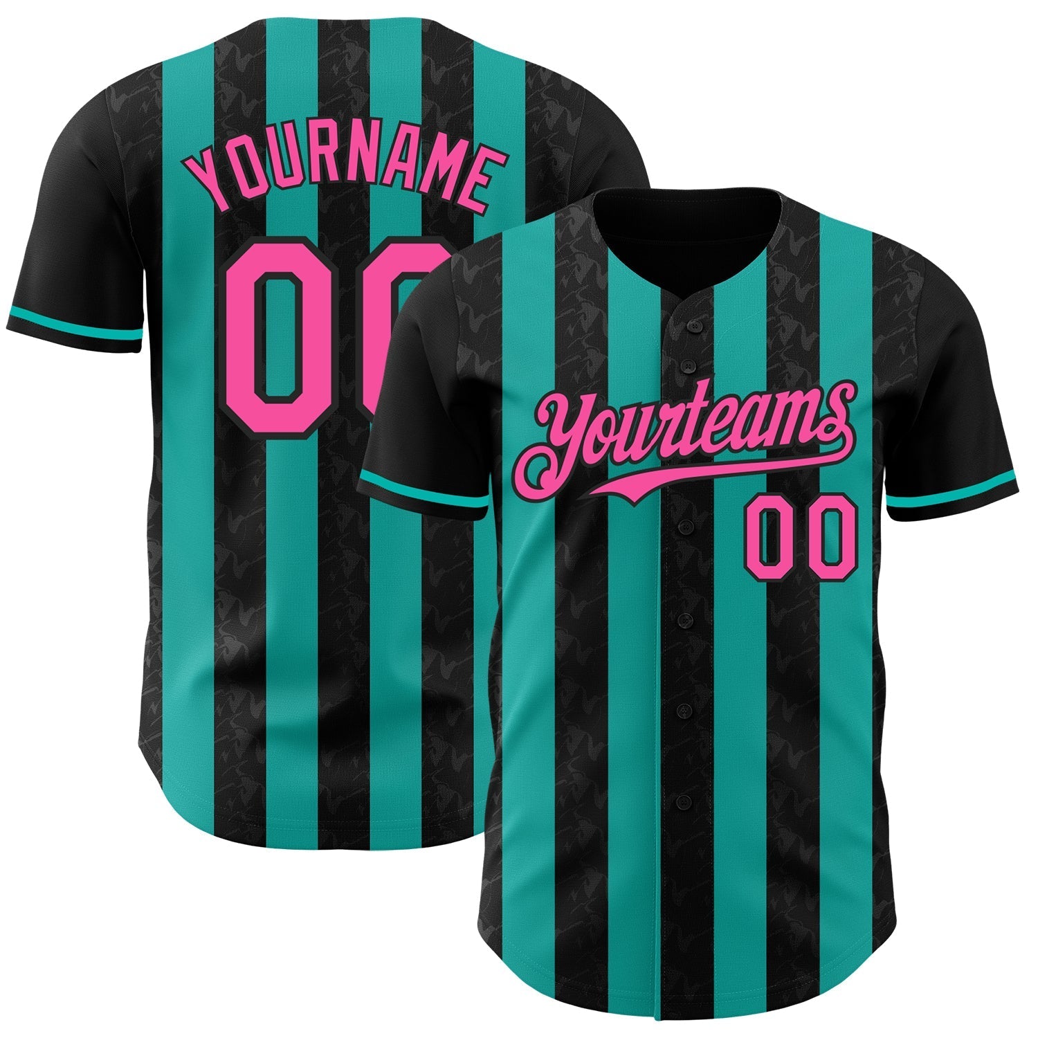 Custom Black Pink-Aqua Classic Vertical Stripe Fluid Liquid Texture Authentic Baseball Jersey baseball jersey product view 1
