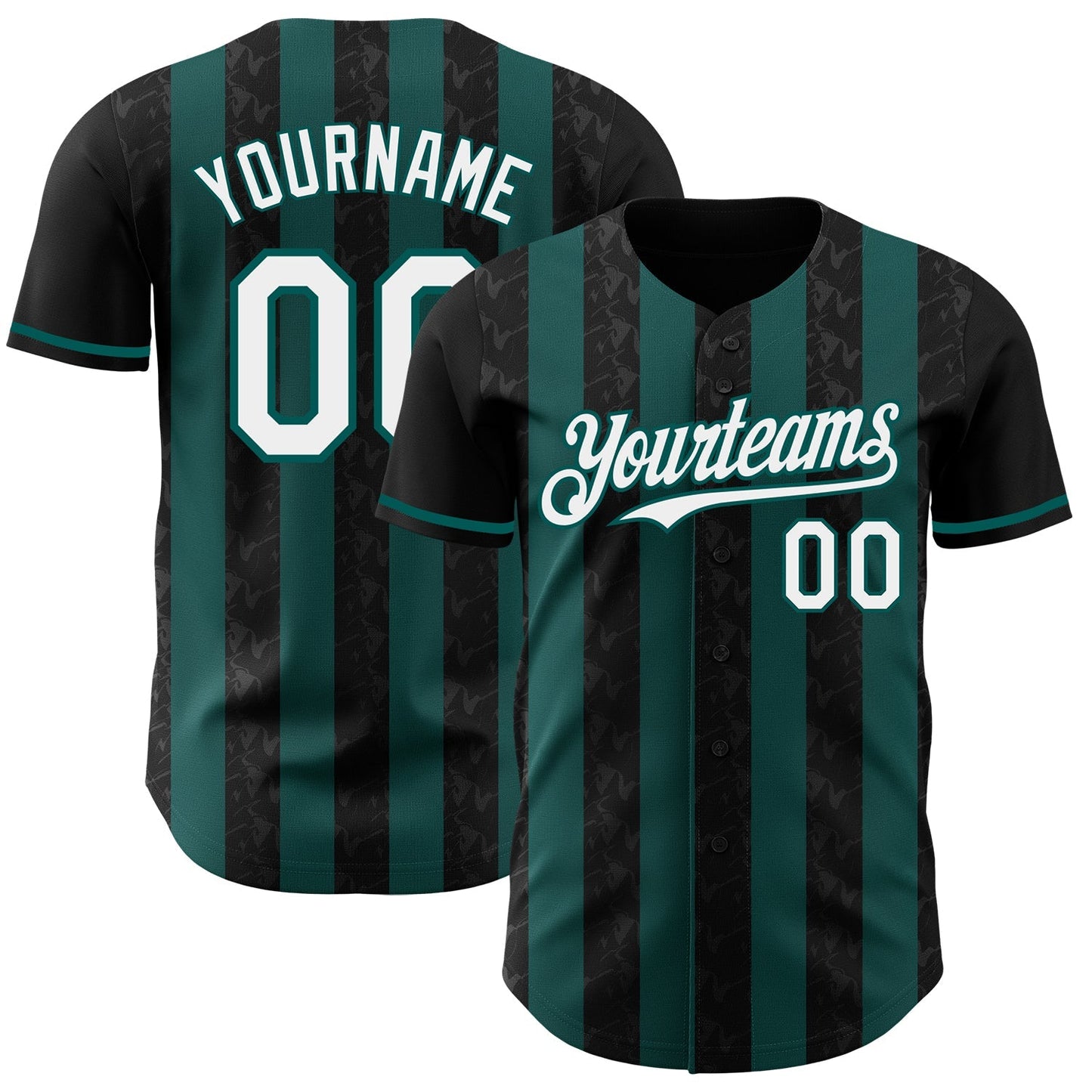 Custom Black White-Midnight Green Classic Vertical Stripe Fluid Liquid Texture Authentic Baseball Jersey baseball jersey product view 1