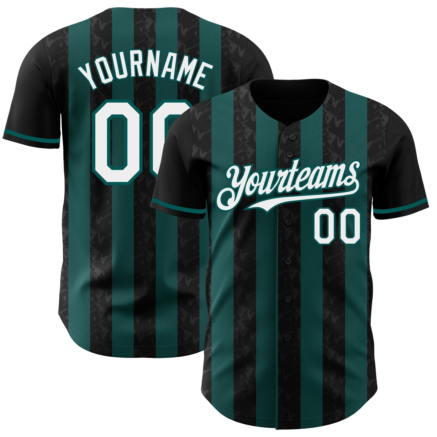 Custom Black White-Midnight Green Classic Vertical Stripe Fluid Liquid Texture Authentic Baseball Jersey baseball jersey product view 1