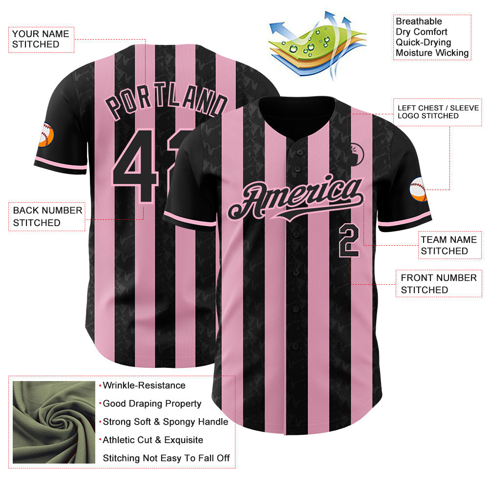Custom Black-Light Pink Classic Vertical Stripe Fluid Liquid Texture Authentic Baseball Jersey baseball jersey product view 3