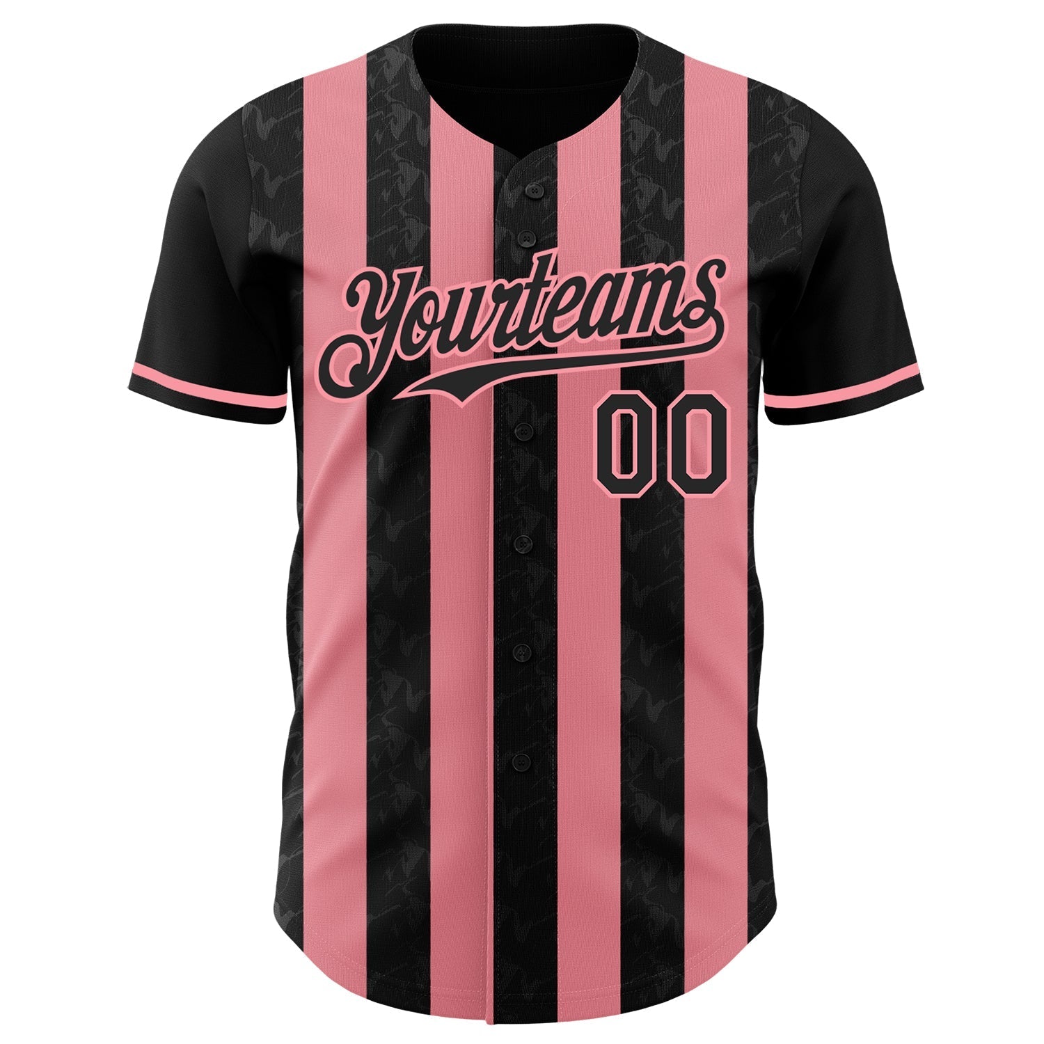 Custom Black-Medium Pink Classic Vertical Stripe Fluid Liquid Texture Authentic Baseball Jersey baseball jersey product view 2