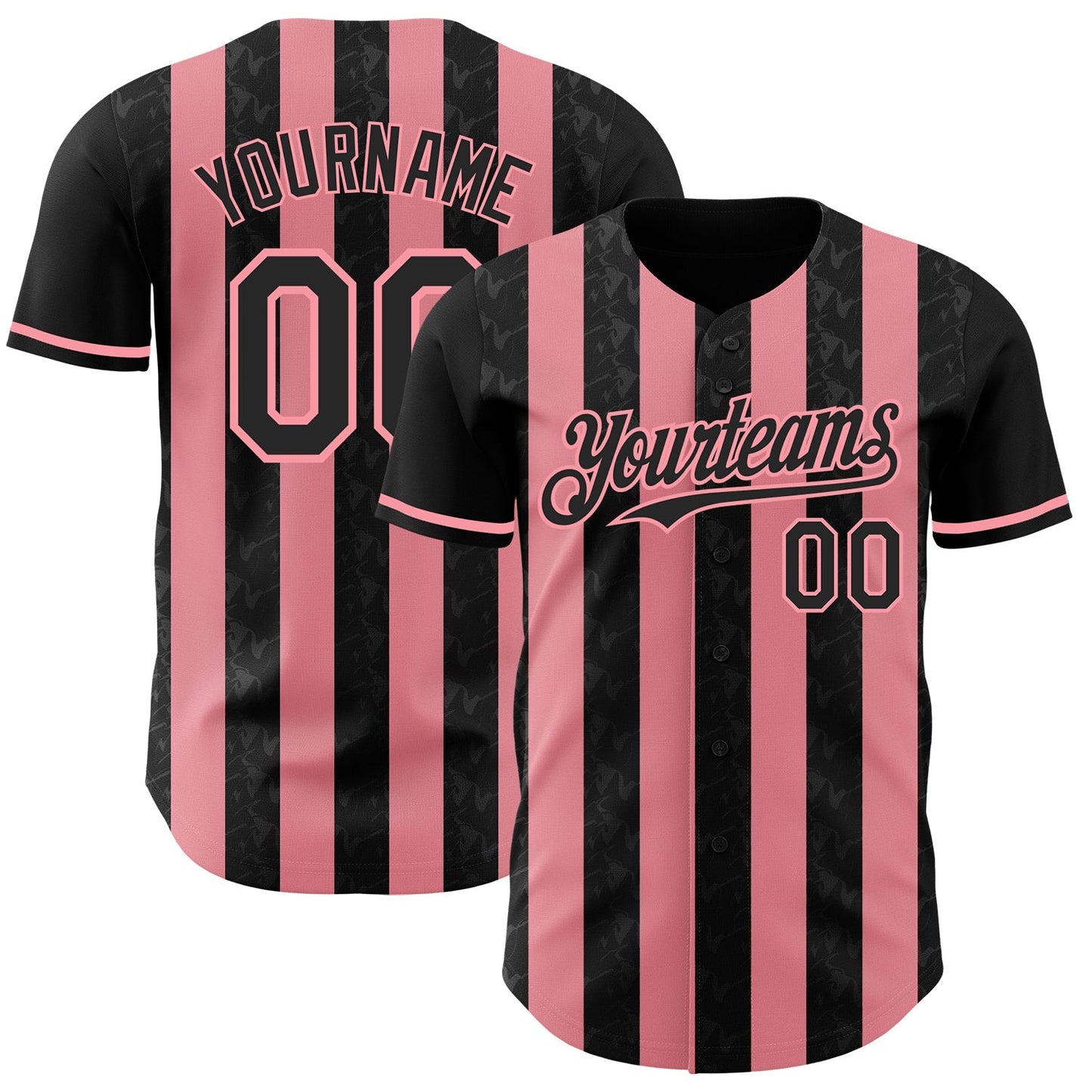 Custom Black-Medium Pink Classic Vertical Stripe Fluid Liquid Texture Authentic Baseball Jersey baseball jersey product view 1