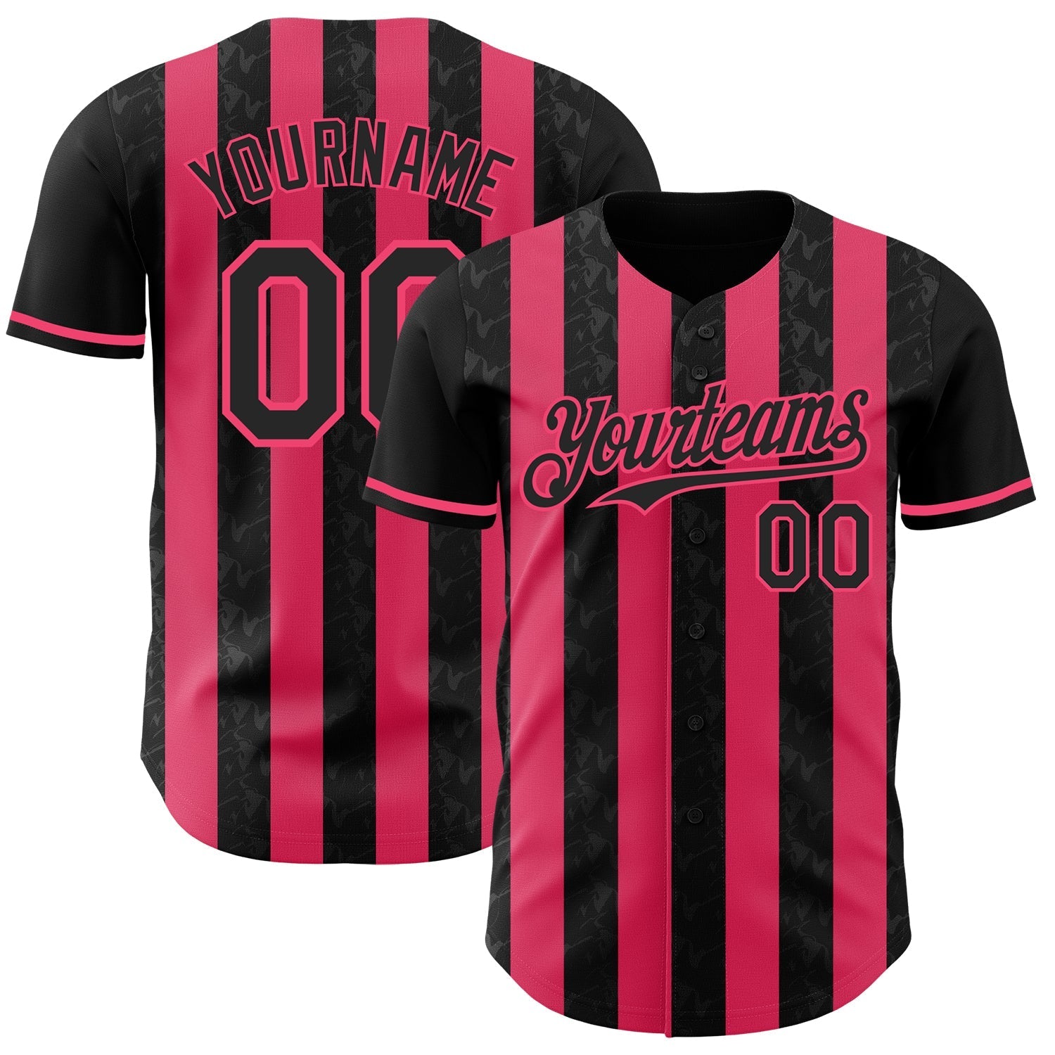Custom Black-Neon Pink Classic Vertical Stripe Fluid Liquid Texture Authentic Baseball Jersey baseball jersey product view 1