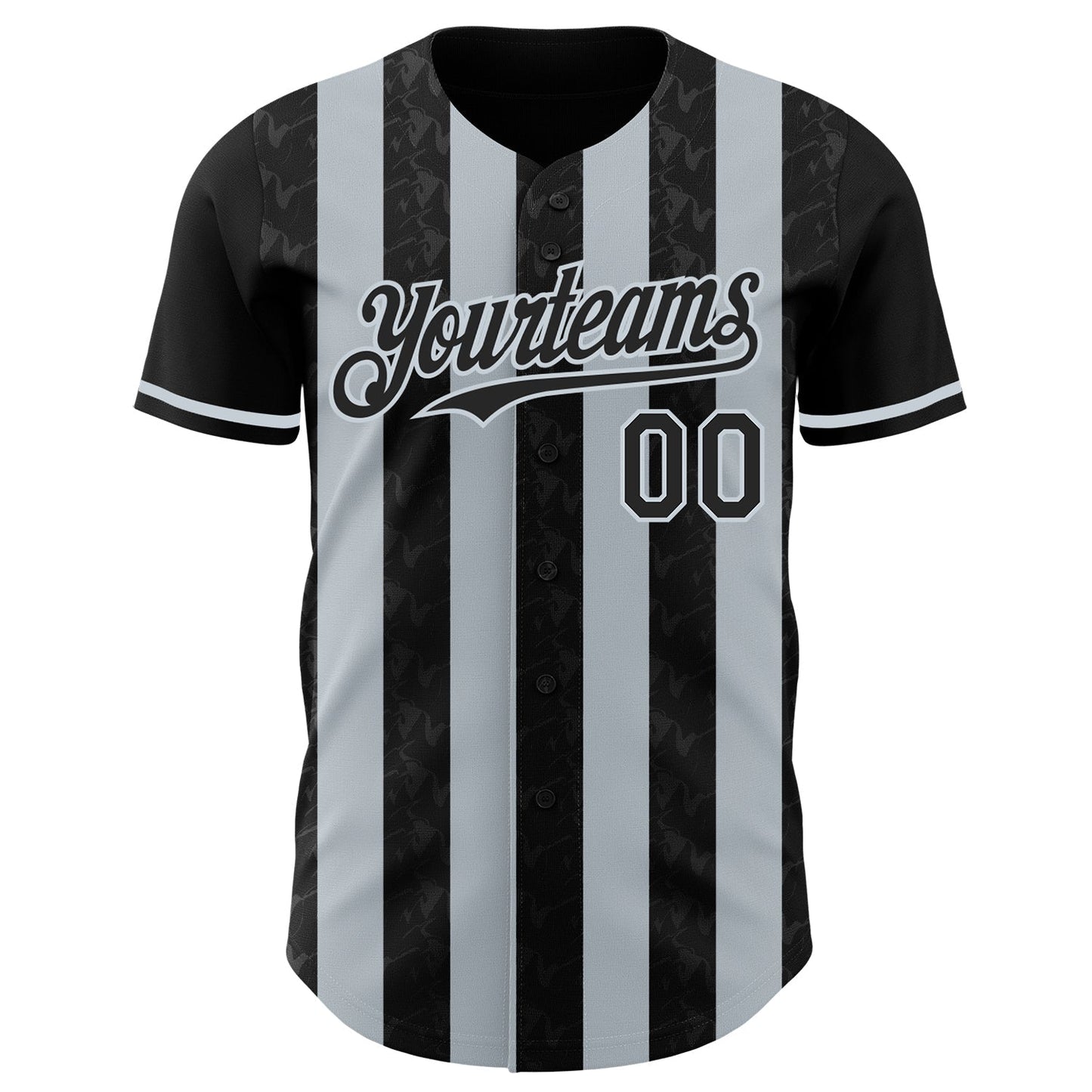 Custom Black-Silver Classic Vertical Stripe Fluid Liquid Texture Authentic Baseball Jersey baseball jersey product view 2
