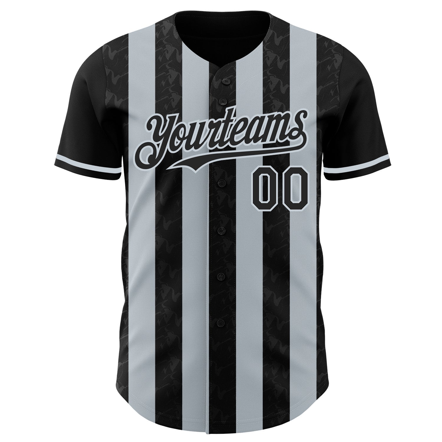 Custom Black-Silver Classic Vertical Stripe Fluid Liquid Texture Authentic Baseball Jersey baseball jersey product view 2