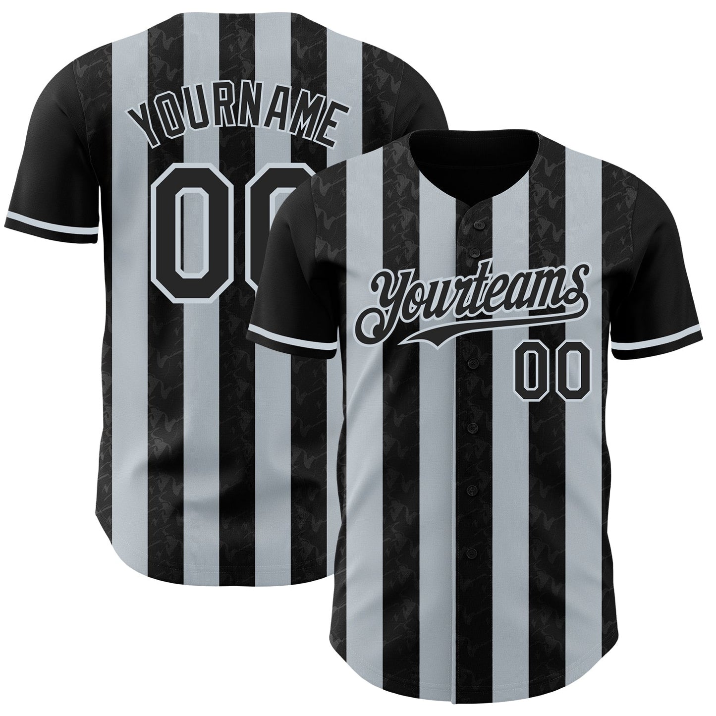 Custom Black-Silver Classic Vertical Stripe Fluid Liquid Texture Authentic Baseball Jersey baseball jersey product view 1
