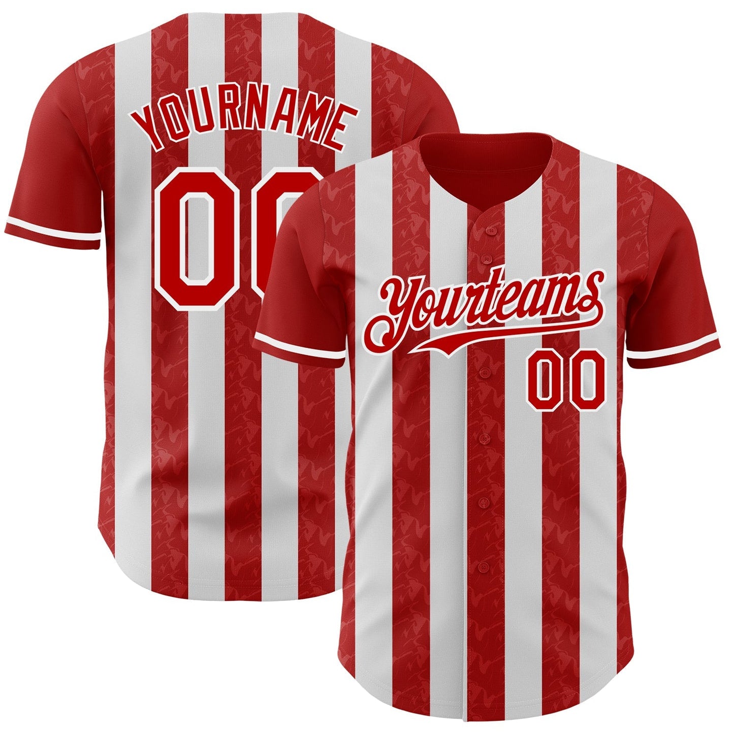 Custom Red-White Classic Vertical Stripe Fluid Liquid Texture Authentic Baseball Jersey baseball jersey product view 1