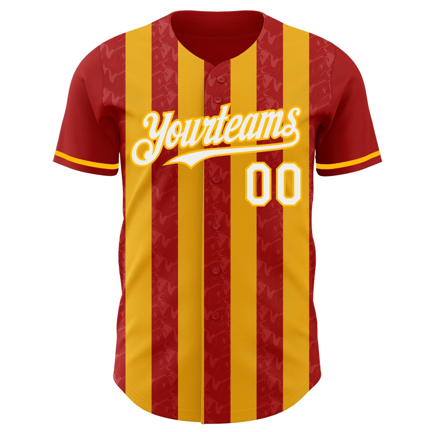 Custom Red White-Gold Classic Vertical Stripe Fluid Liquid Texture Authentic Baseball Jersey baseball jersey product view 2