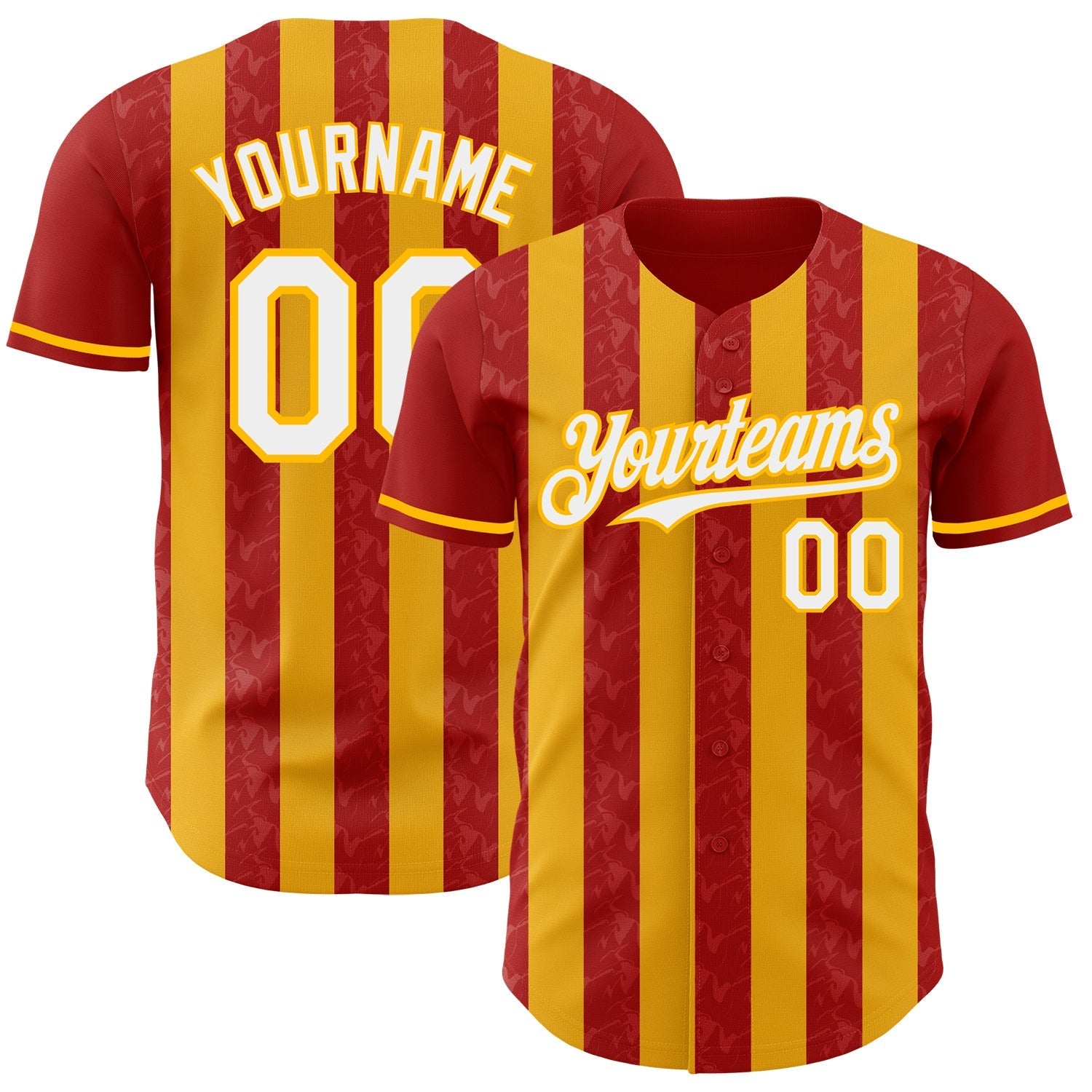 Custom Red White-Gold Classic Vertical Stripe Fluid Liquid Texture Authentic Baseball Jersey baseball jersey product view 1