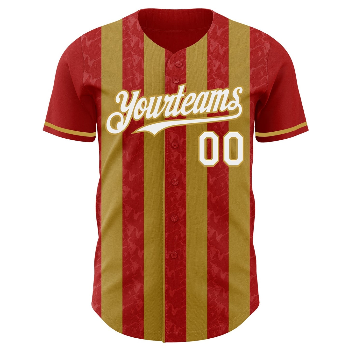 Custom Red White-Old Gold Classic Vertical Stripe Fluid Liquid Texture Authentic Baseball Jersey baseball jersey product view 2