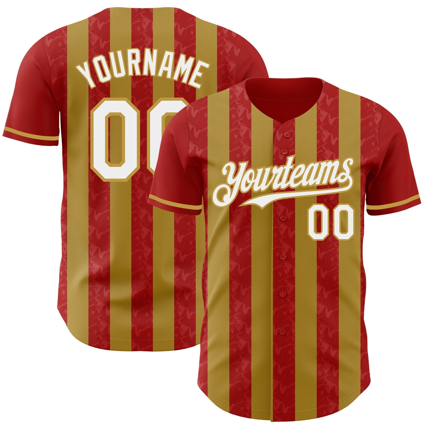 Custom Red White-Old Gold Classic Vertical Stripe Fluid Liquid Texture Authentic Baseball Jersey baseball jersey product view 1