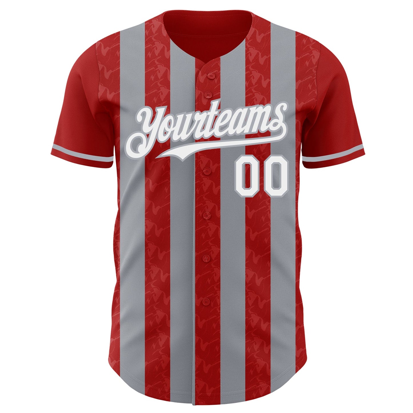 Custom Red White-Gray Classic Vertical Stripe Fluid Liquid Texture Authentic Baseball Jersey baseball jersey product view 2