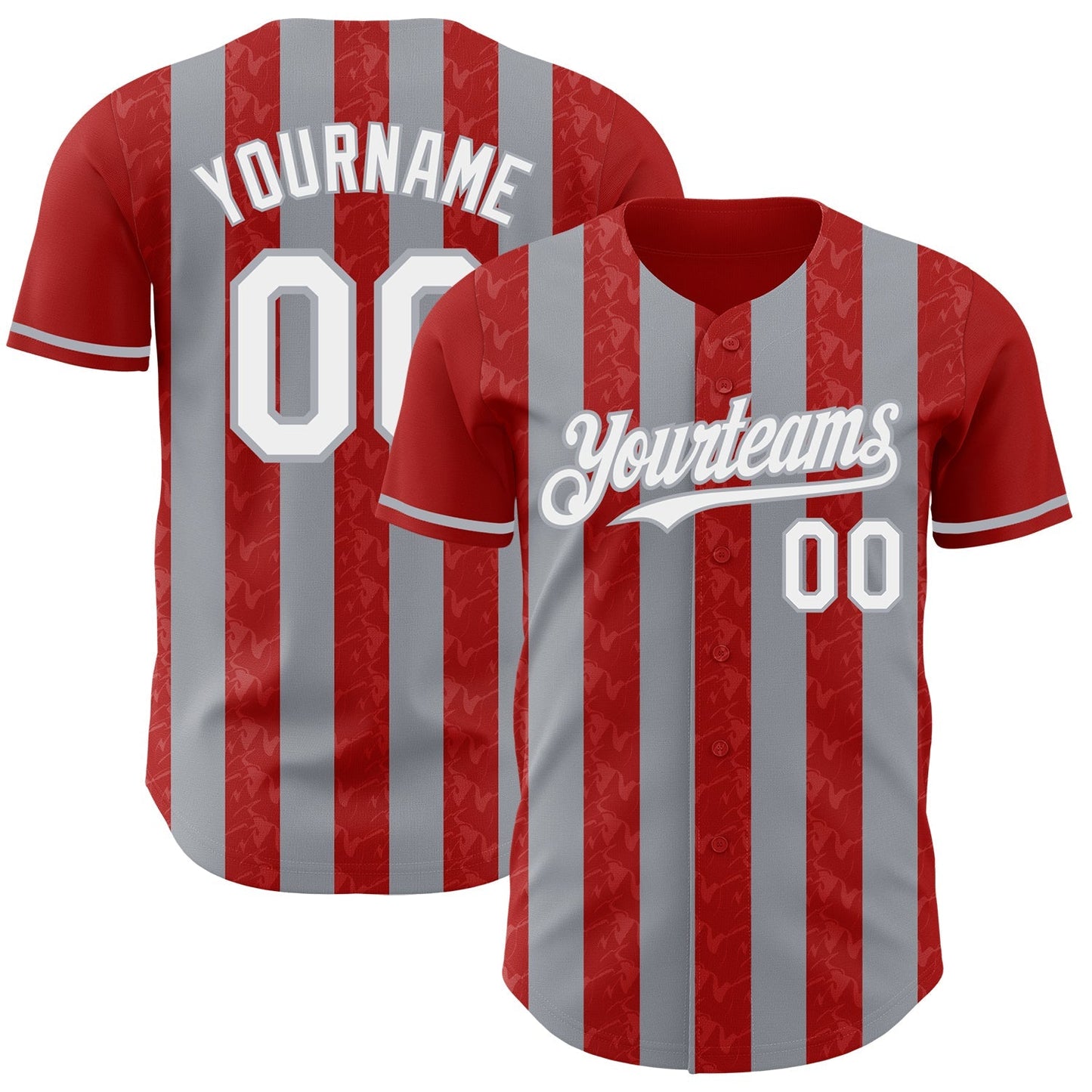 Custom Red White-Gray Classic Vertical Stripe Fluid Liquid Texture Authentic Baseball Jersey baseball jersey product view 1