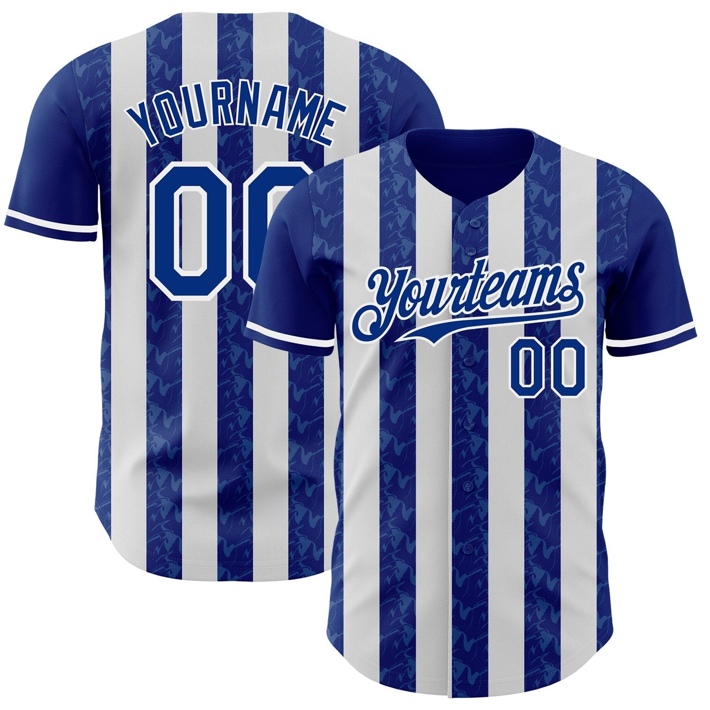 Custom Royal-White Classic Vertical Stripe Fluid Liquid Texture Authentic Baseball Jersey baseball jersey product view 1