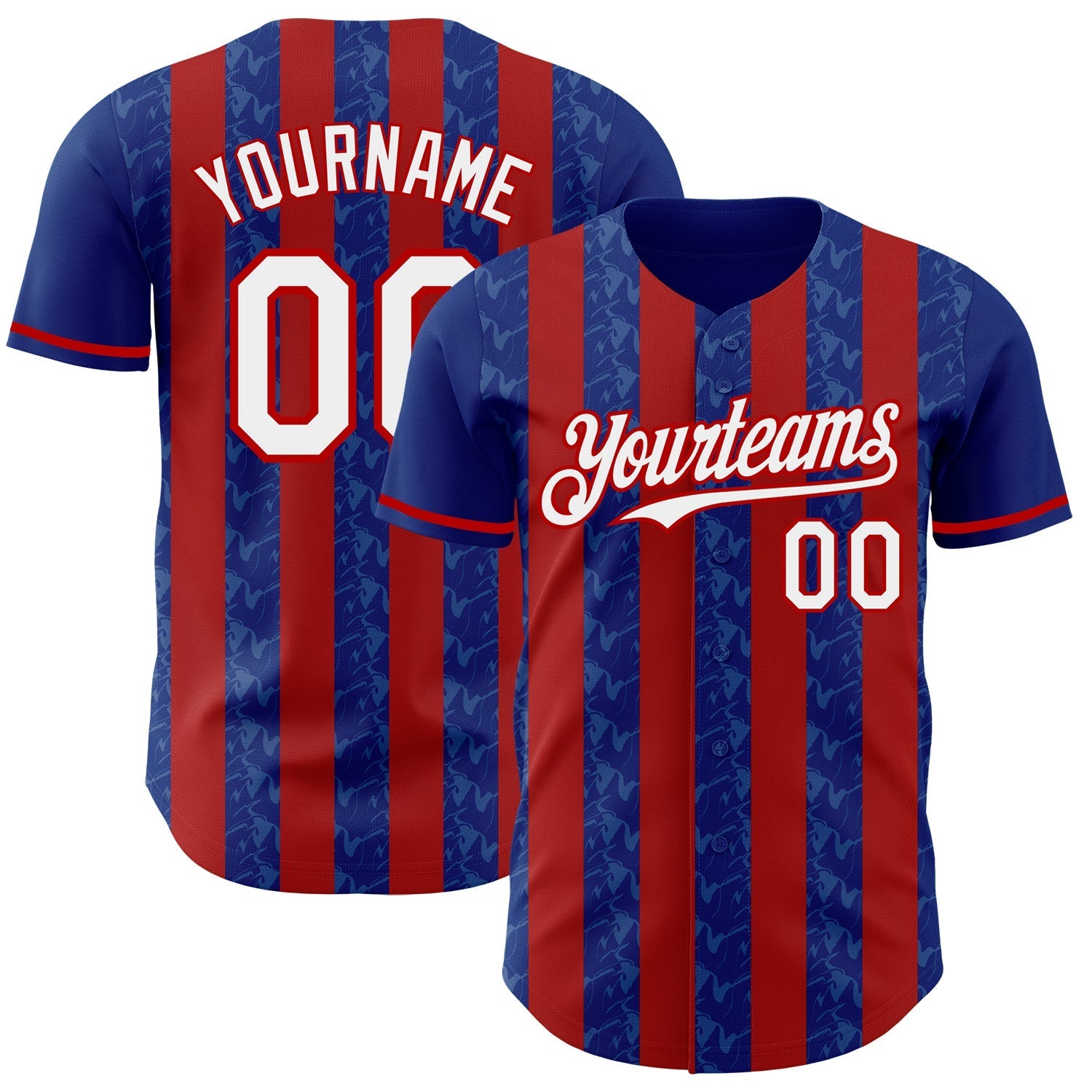 Custom Royal White-Red Classic Vertical Stripe Fluid Liquid Texture Authentic Baseball Jersey baseball jersey product view 1
