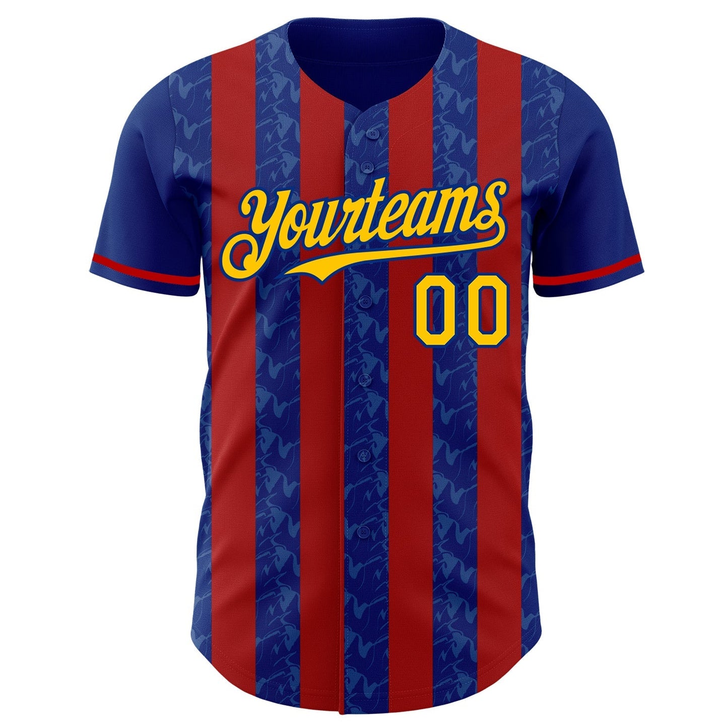 Custom Royal Yellow-Red Classic Vertical Stripe Fluid Liquid Texture Authentic Baseball Jersey baseball jersey product view 2