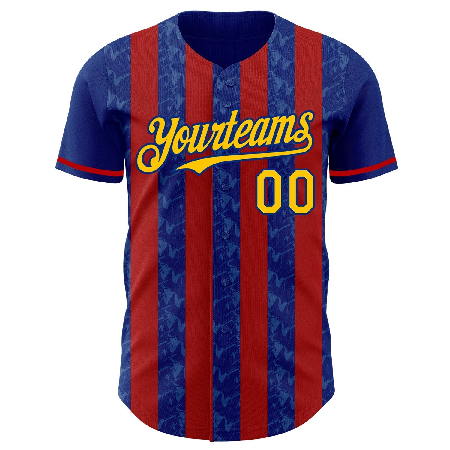 Custom Royal Yellow-Red Classic Vertical Stripe Fluid Liquid Texture Authentic Baseball Jersey baseball jersey product view 2