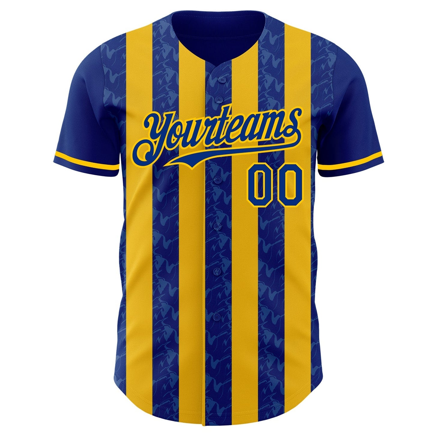 Custom Royal-Yellow Classic Vertical Stripe Fluid Liquid Texture Authentic Baseball Jersey baseball jersey product view 2
