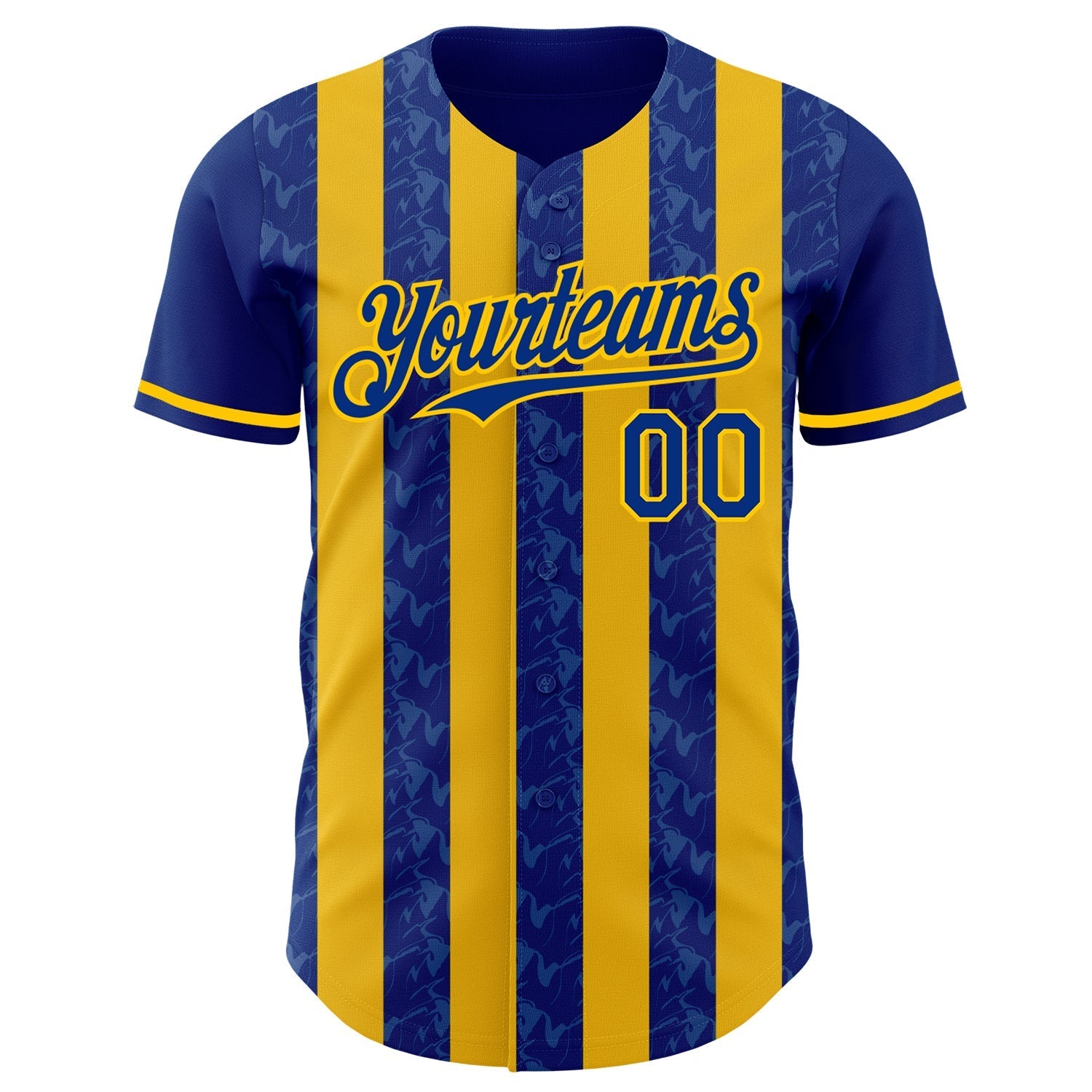 Custom Royal-Yellow Classic Vertical Stripe Fluid Liquid Texture Authentic Baseball Jersey baseball jersey product view 2