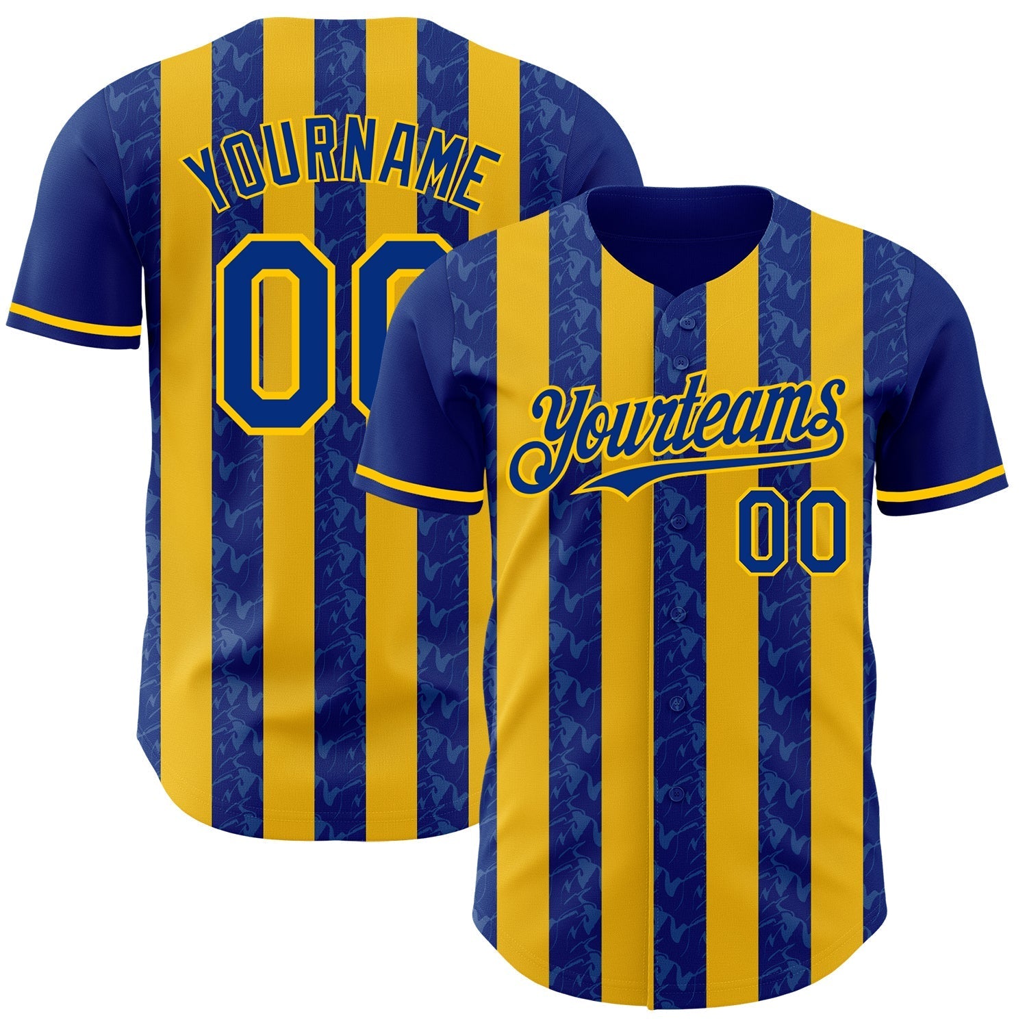 Custom Royal-Yellow Classic Vertical Stripe Fluid Liquid Texture Authentic Baseball Jersey baseball jersey product view 1