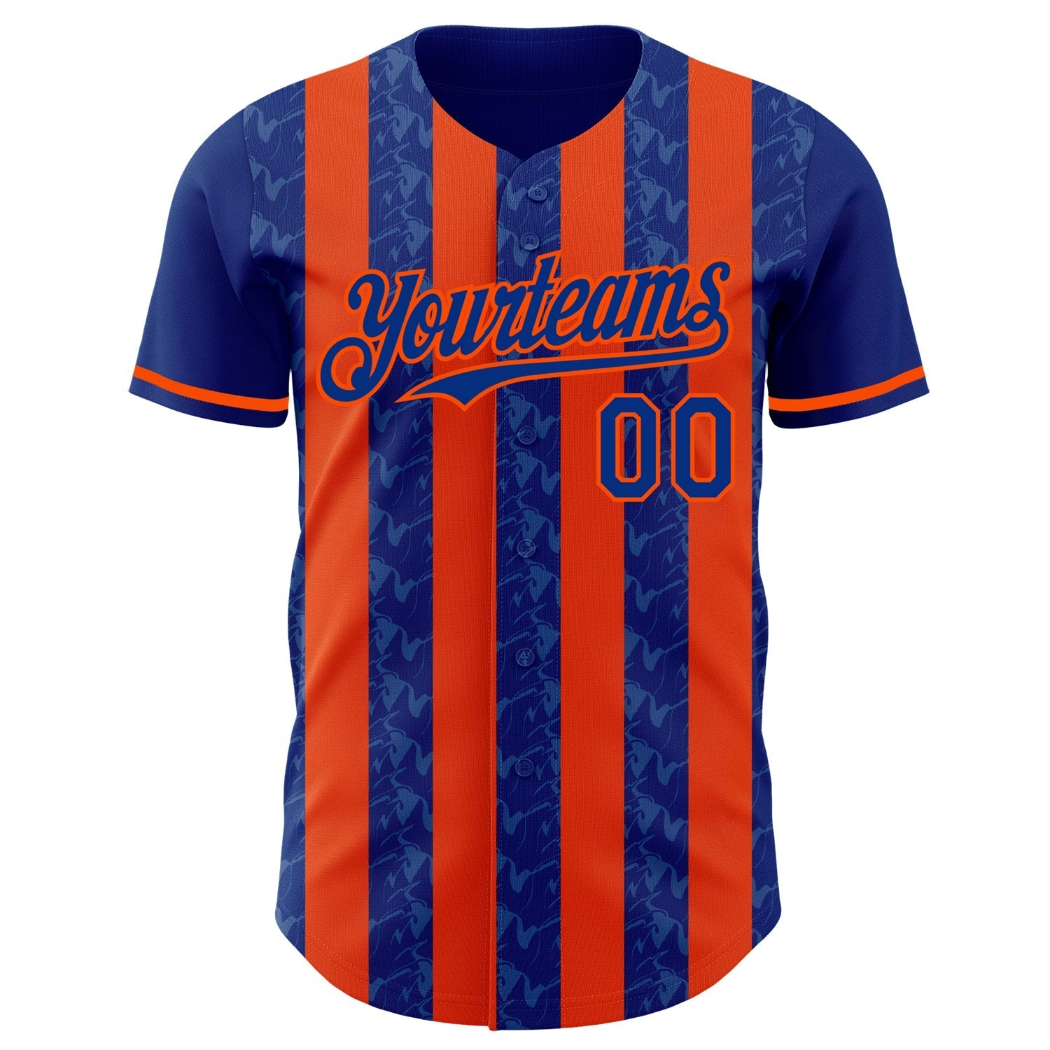 Custom Royal-Orange Classic Vertical Stripe Fluid Liquid Texture Authentic Baseball Jersey baseball jersey product view 2