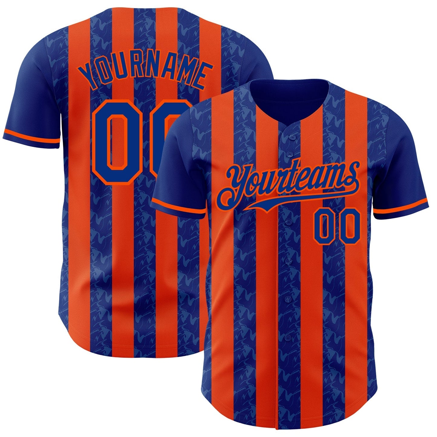 Custom Royal-Orange Classic Vertical Stripe Fluid Liquid Texture Authentic Baseball Jersey baseball jersey product view 1