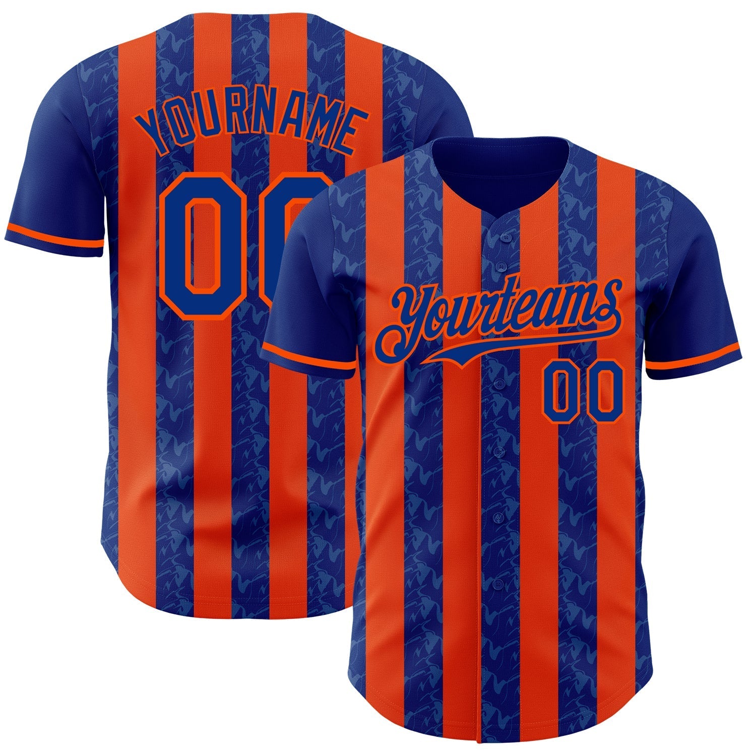 Custom Royal-Orange Classic Vertical Stripe Fluid Liquid Texture Authentic Baseball Jersey baseball jersey product view 1