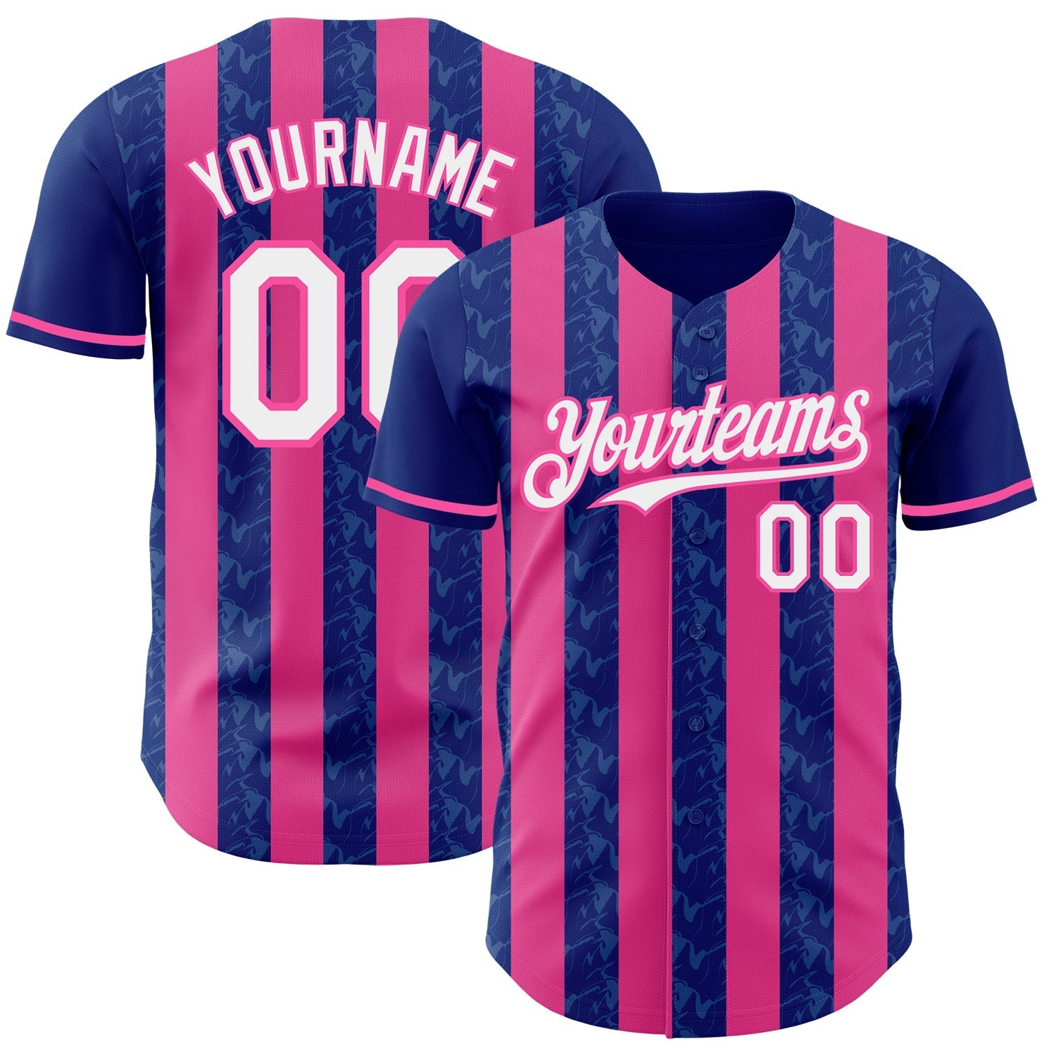 Custom Royal White-Pink Classic Vertical Stripe Fluid Liquid Texture Authentic Baseball Jersey baseball jersey product view 1