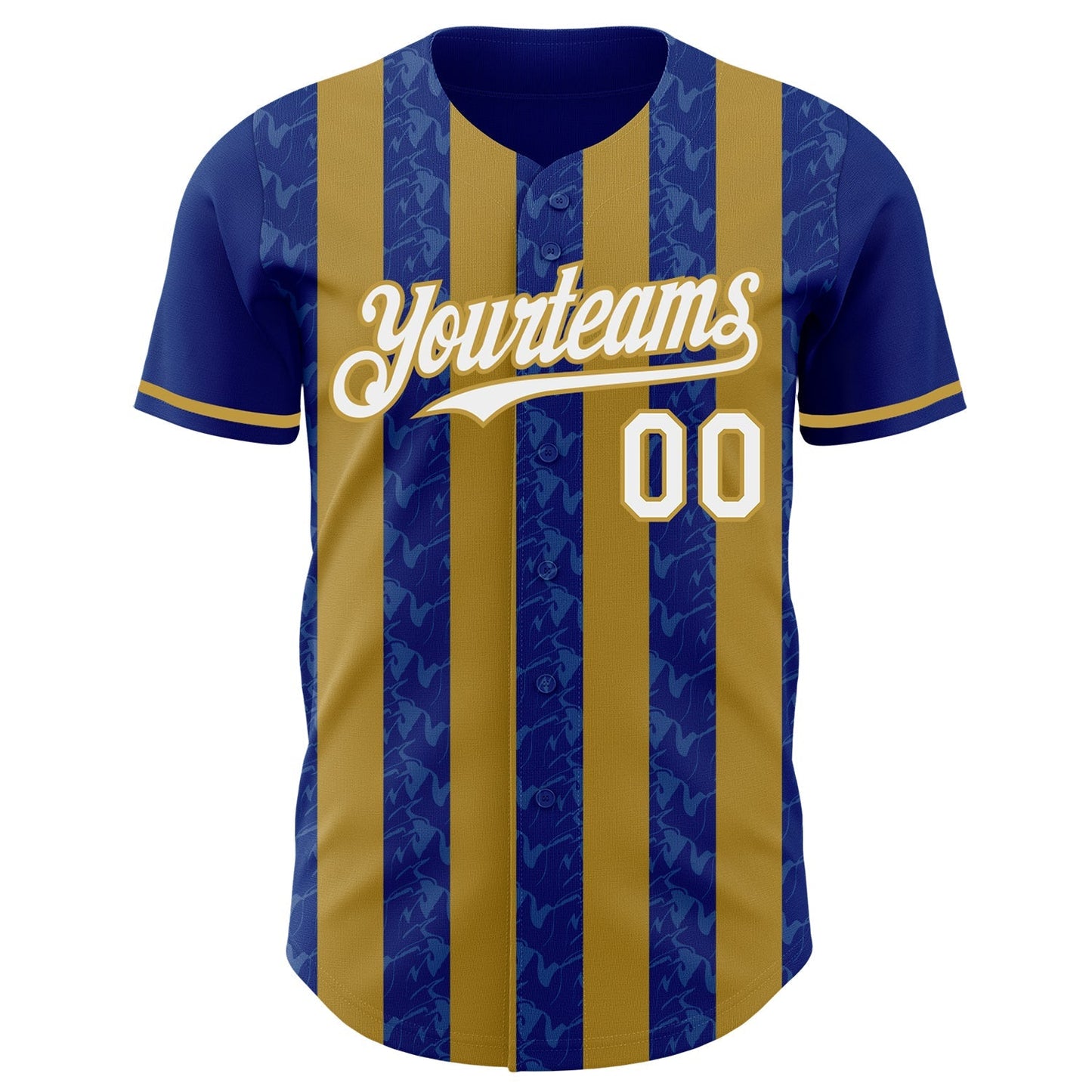 Custom Royal White-Old Gold Classic Vertical Stripe Fluid Liquid Texture Authentic Baseball Jersey baseball jersey product view 2
