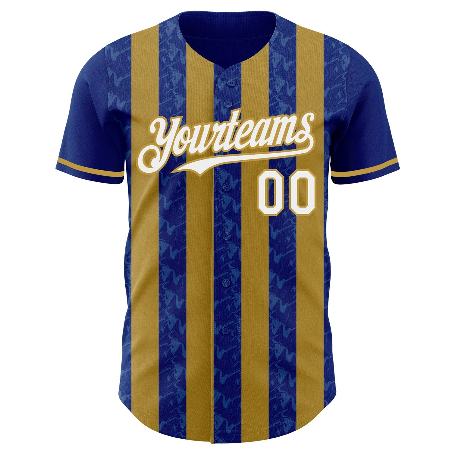 Custom Royal White-Old Gold Classic Vertical Stripe Fluid Liquid Texture Authentic Baseball Jersey baseball jersey product view 2