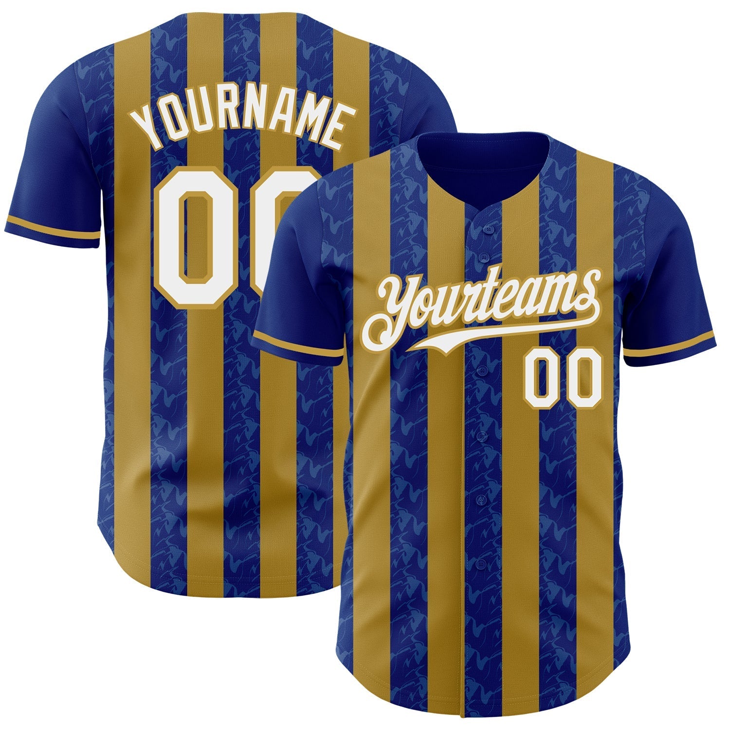 Custom Royal White-Old Gold Classic Vertical Stripe Fluid Liquid Texture Authentic Baseball Jersey baseball jersey product view 1