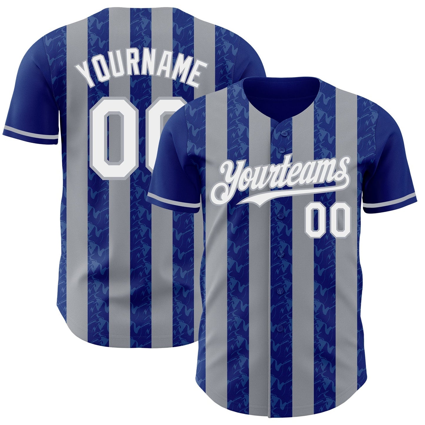 Custom Royal White-Gray Classic Vertical Stripe Fluid Liquid Texture Authentic Baseball Jersey baseball jersey product view 1