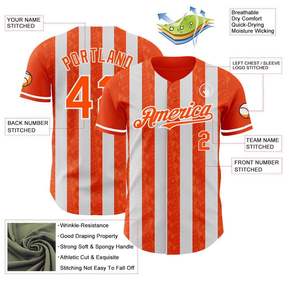 Custom Orange-White Classic Vertical Stripe Fluid Liquid Texture Authentic Baseball Jersey baseball jersey product view 3