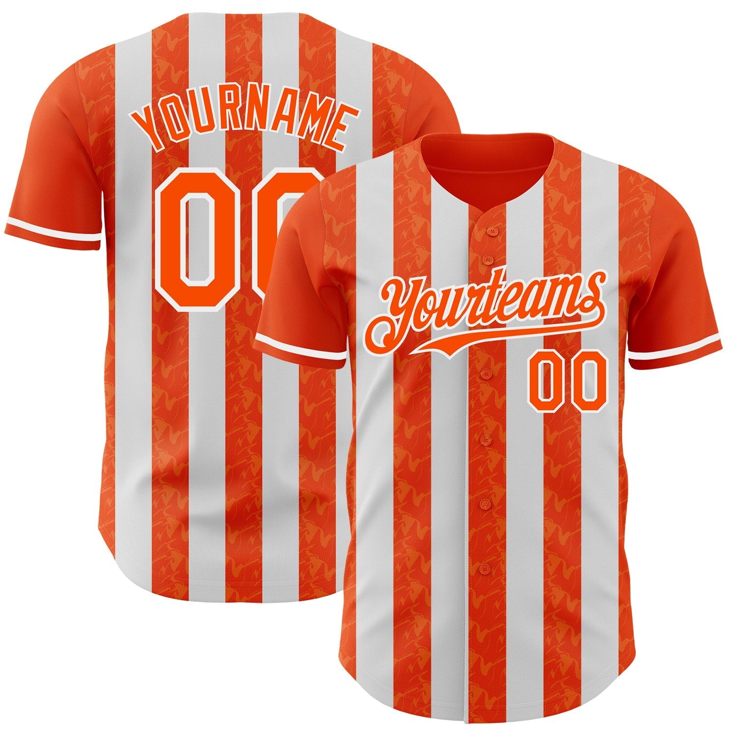 Custom Orange-White Classic Vertical Stripe Fluid Liquid Texture Authentic Baseball Jersey baseball jersey product view 1