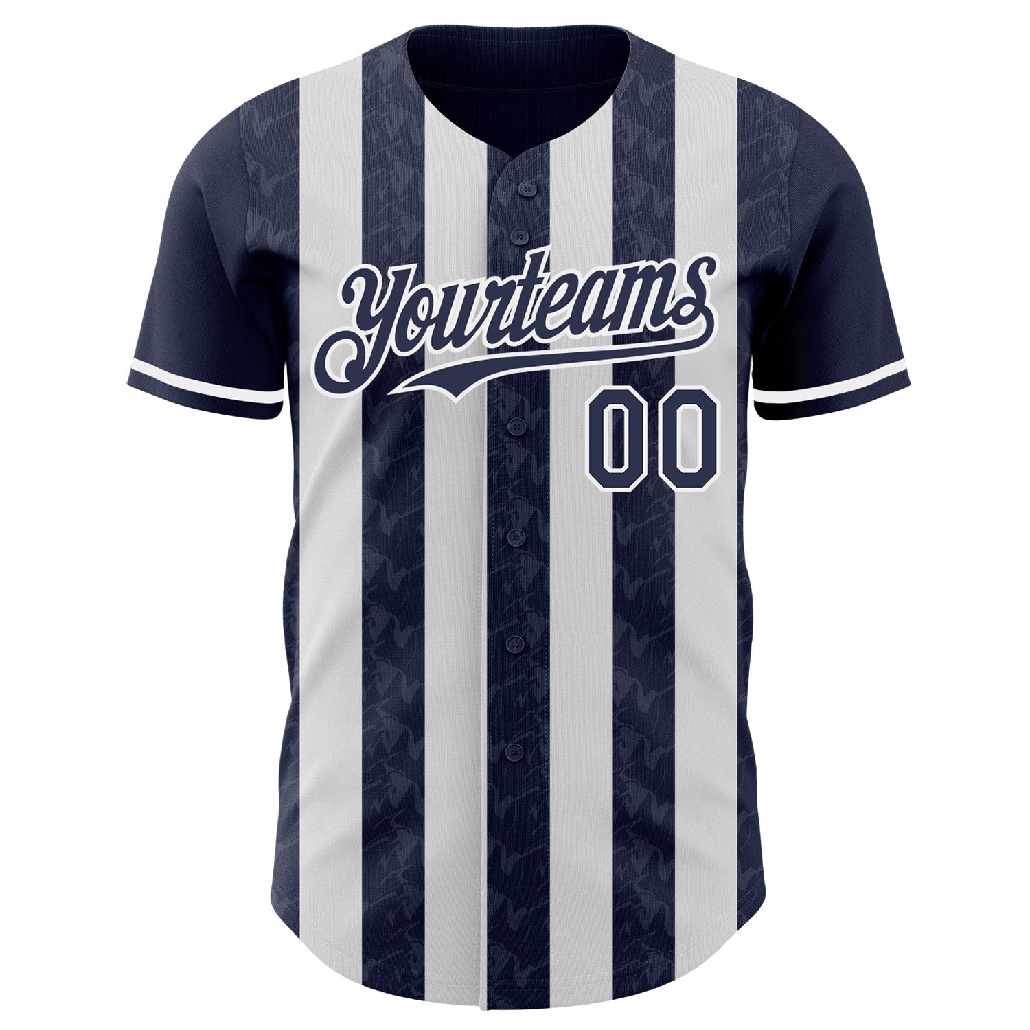 Custom Navy-White Classic Vertical Stripe Fluid Liquid Texture Authentic Baseball Jersey baseball jersey product view 2