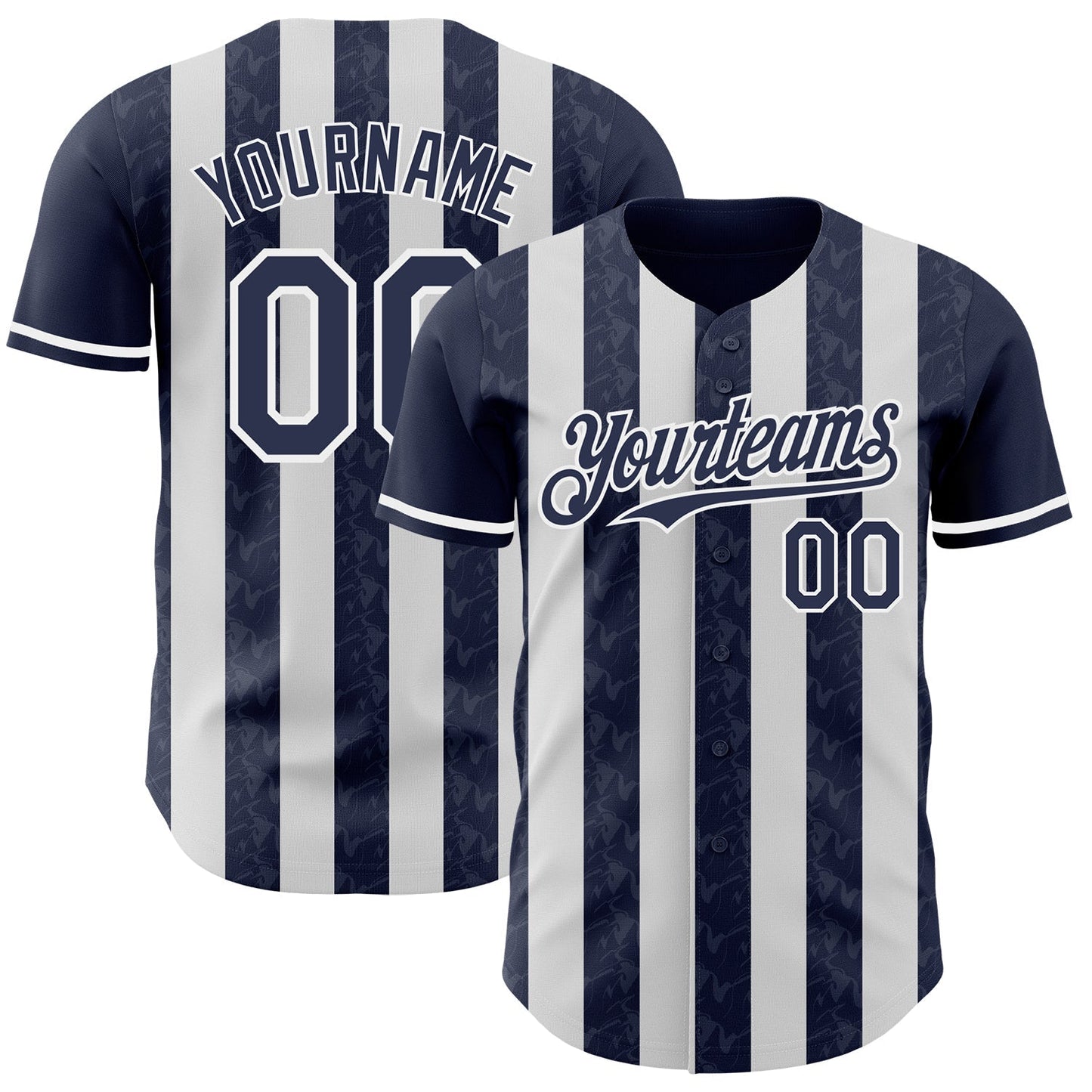 Custom Navy-White Classic Vertical Stripe Fluid Liquid Texture Authentic Baseball Jersey baseball jersey product view 1