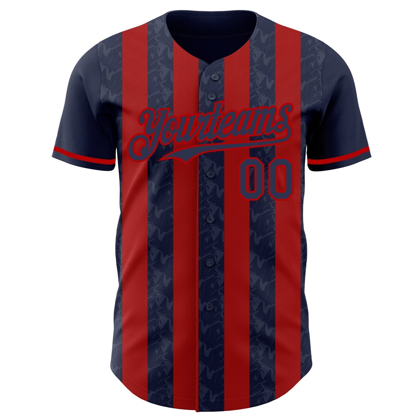Custom Navy-Red Classic Vertical Stripe Fluid Liquid Texture Authentic Baseball Jersey baseball jersey product view 2