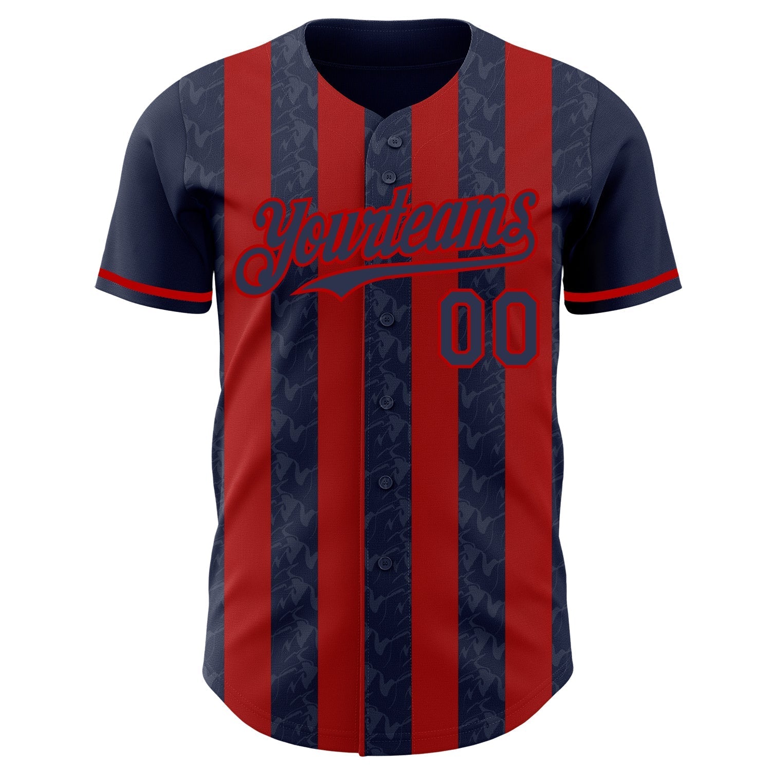 Custom Navy-Red Classic Vertical Stripe Fluid Liquid Texture Authentic Baseball Jersey baseball jersey product view 2