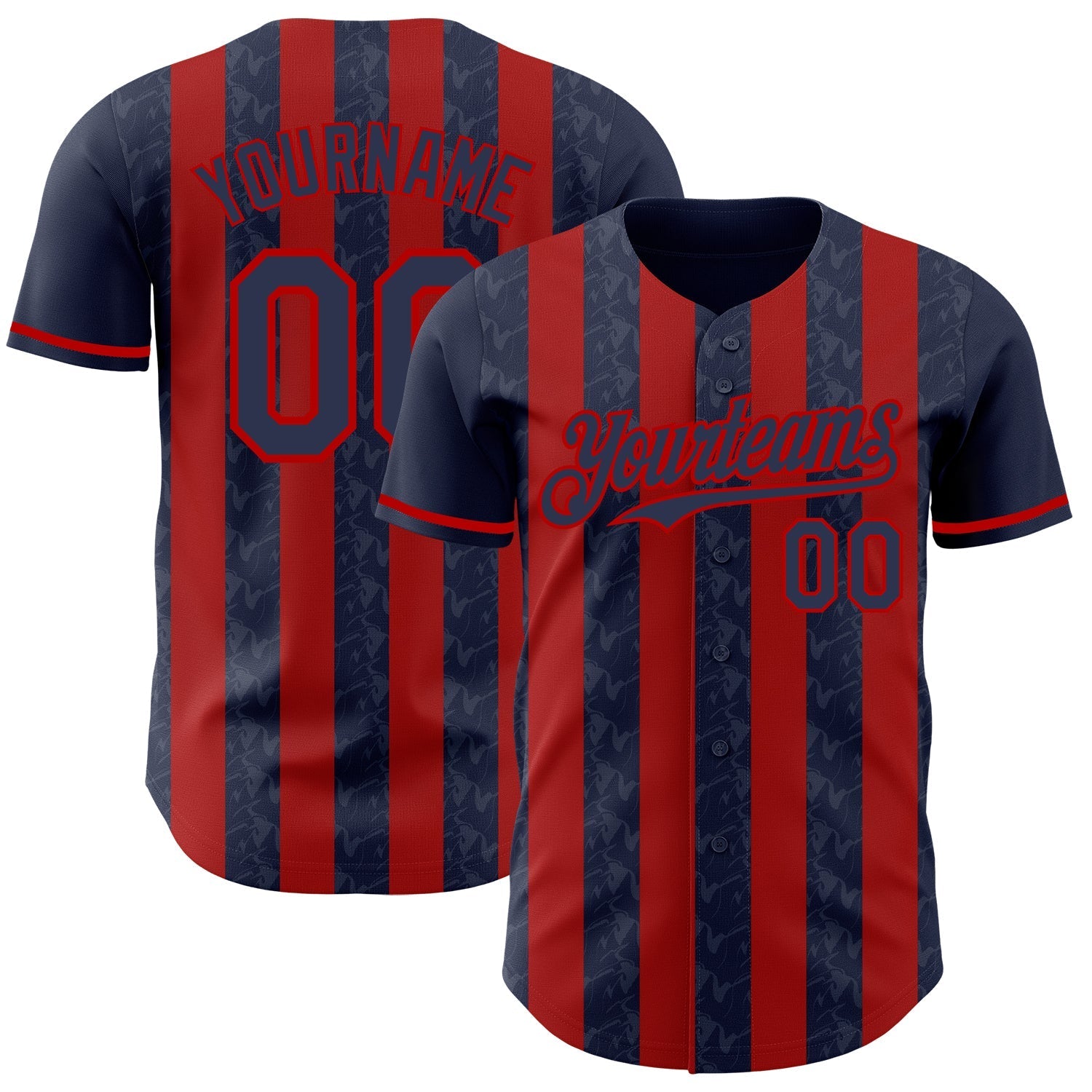 Custom Navy-Red Classic Vertical Stripe Fluid Liquid Texture Authentic Baseball Jersey baseball jersey product view 1