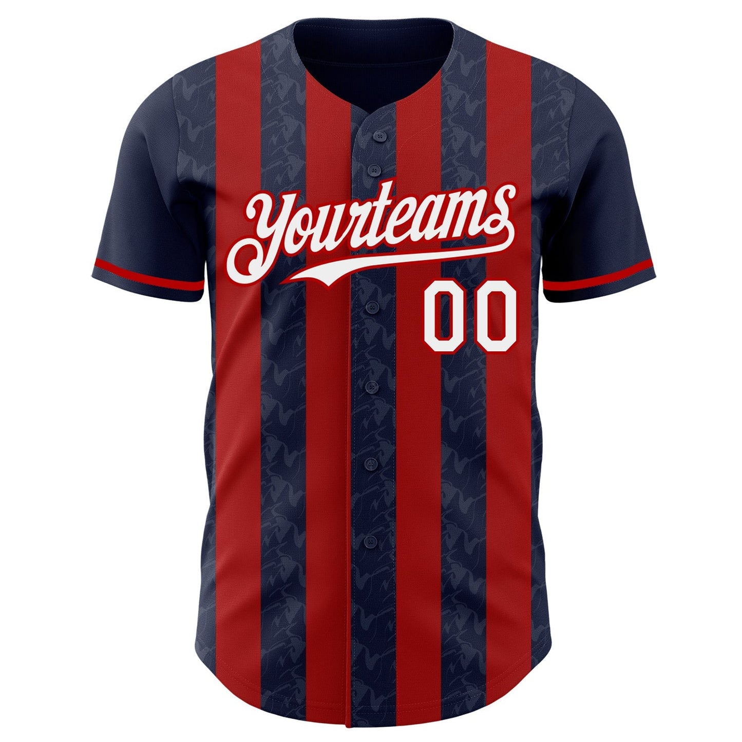 Custom Navy White-Red Classic Vertical Stripe Fluid Liquid Texture Authentic Baseball Jersey baseball jersey product view 2