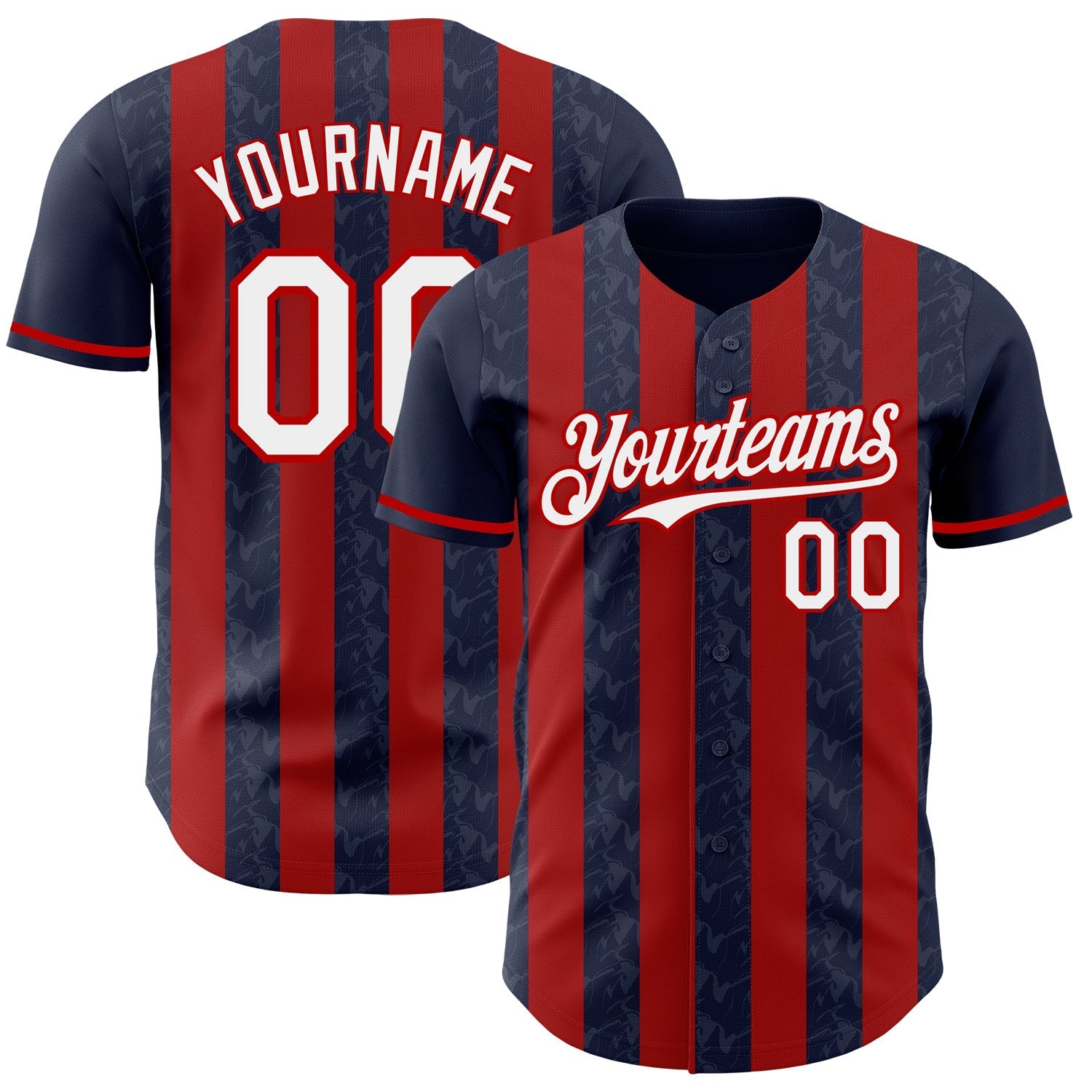 Custom Navy White-Red Classic Vertical Stripe Fluid Liquid Texture Authentic Baseball Jersey baseball jersey product view 1