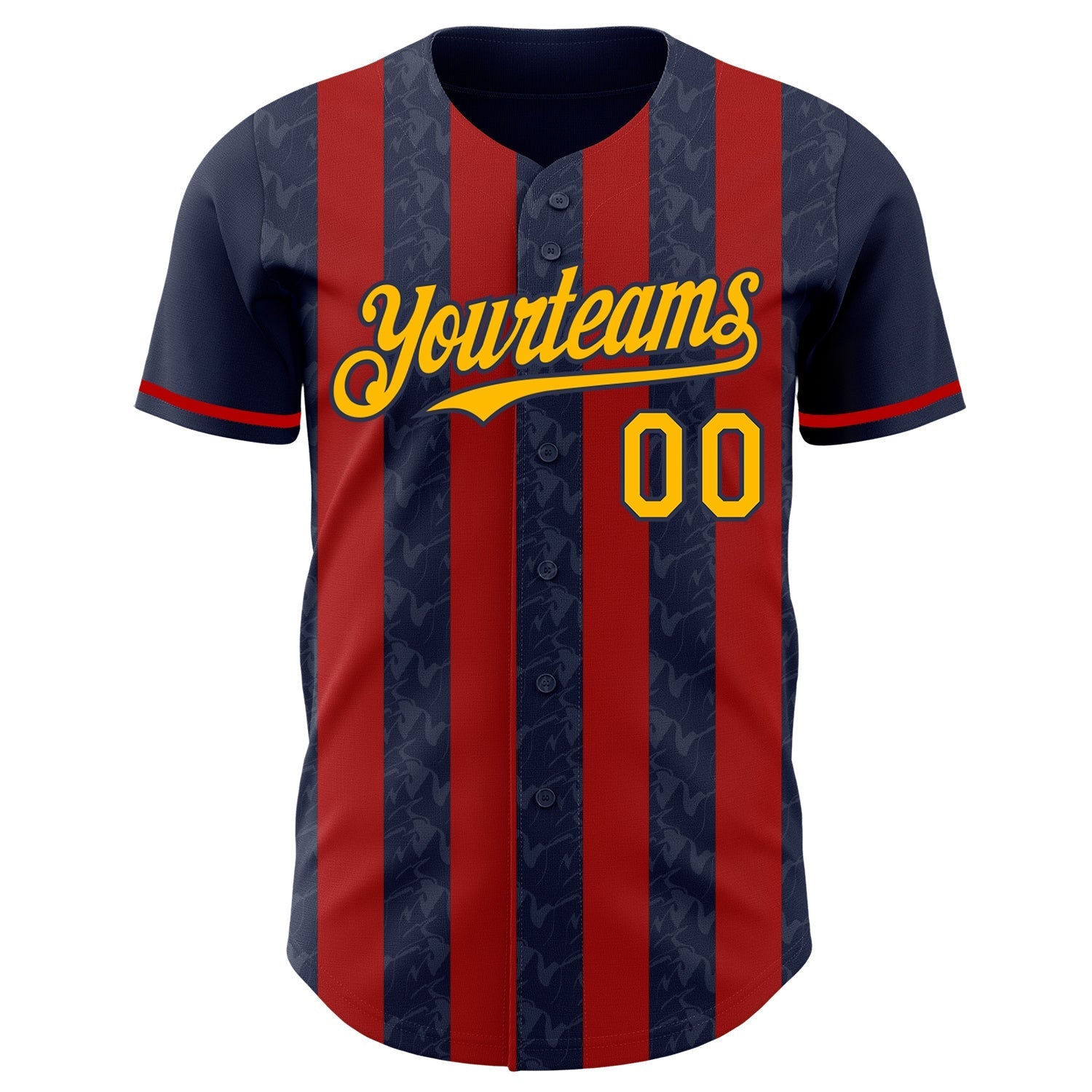 Custom Navy Gold-Red Classic Vertical Stripe Fluid Liquid Texture Authentic Baseball Jersey baseball jersey product view 2