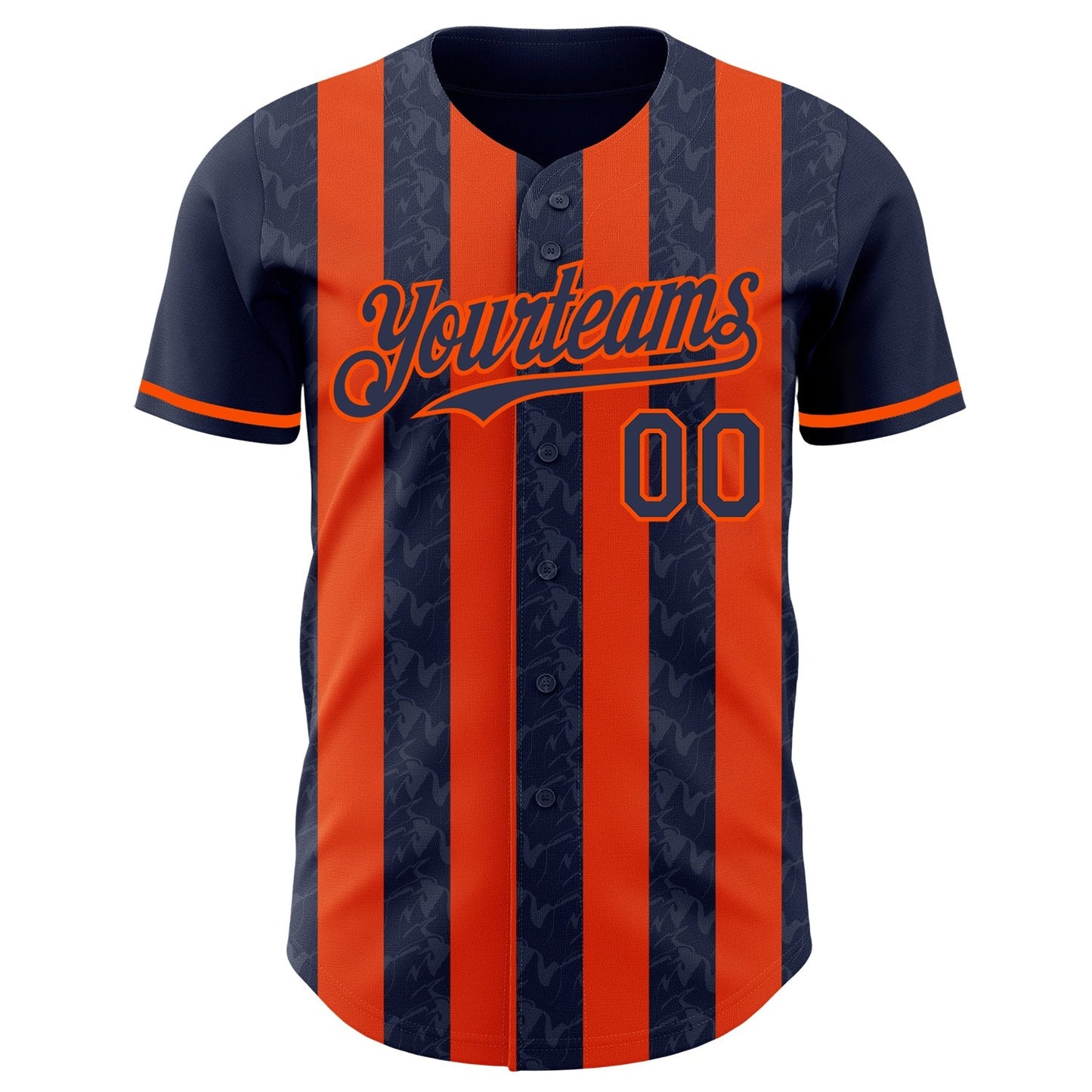 Custom Navy-Orange Classic Vertical Stripe Fluid Liquid Texture Authentic Baseball Jersey baseball jersey product view 2