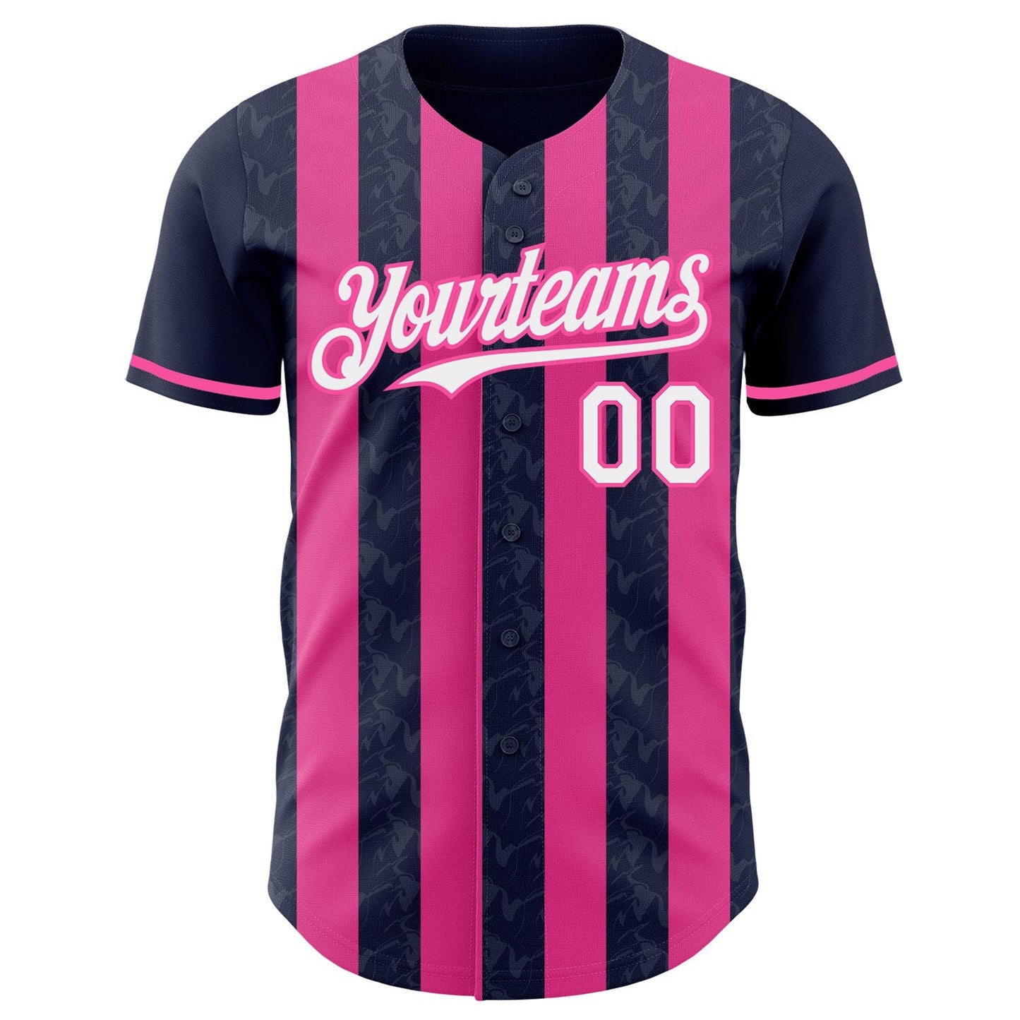 Custom Navy White-Pink Classic Vertical Stripe Fluid Liquid Texture Authentic Baseball Jersey baseball jersey product view 2