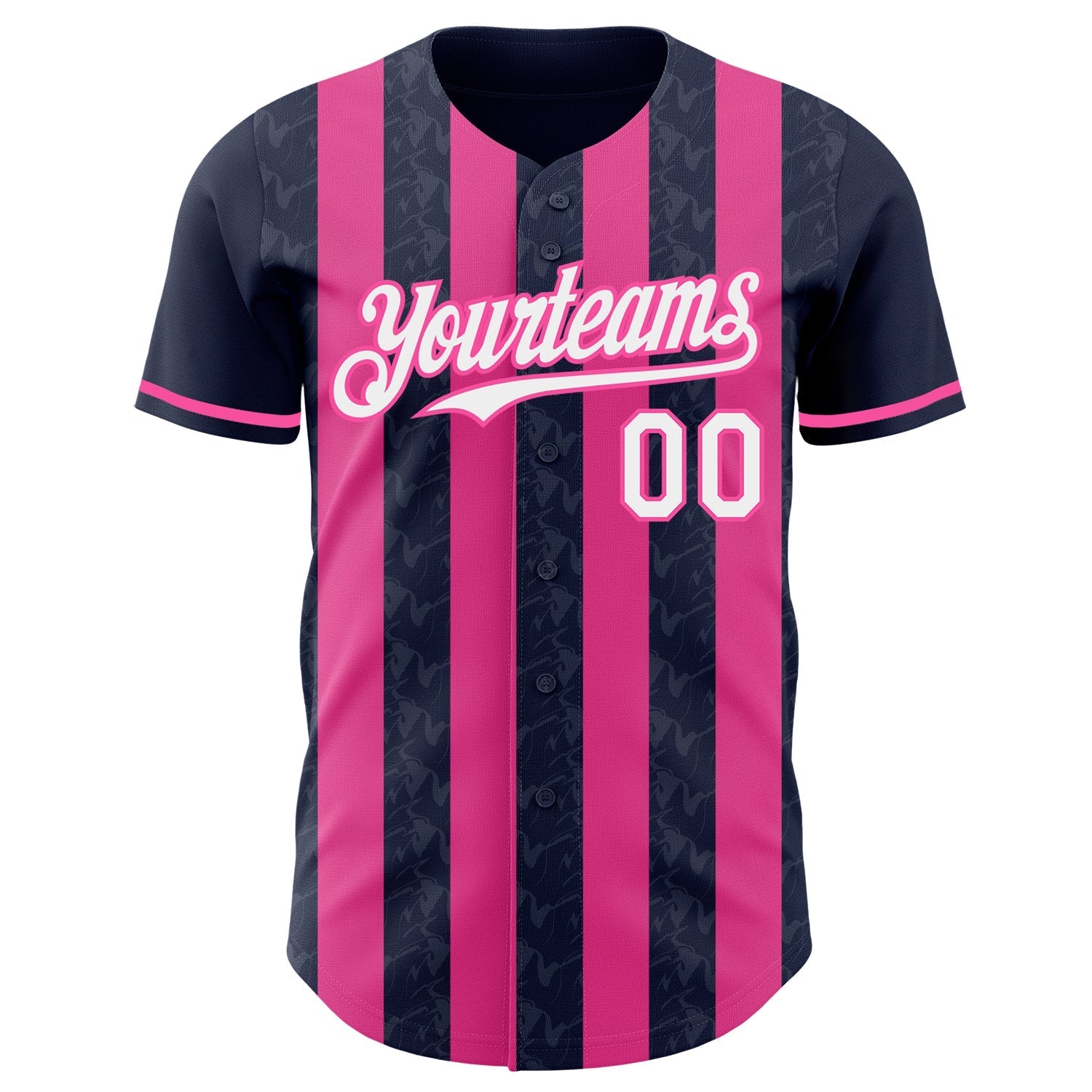 Custom Navy White-Pink Classic Vertical Stripe Fluid Liquid Texture Authentic Baseball Jersey baseball jersey product view 2