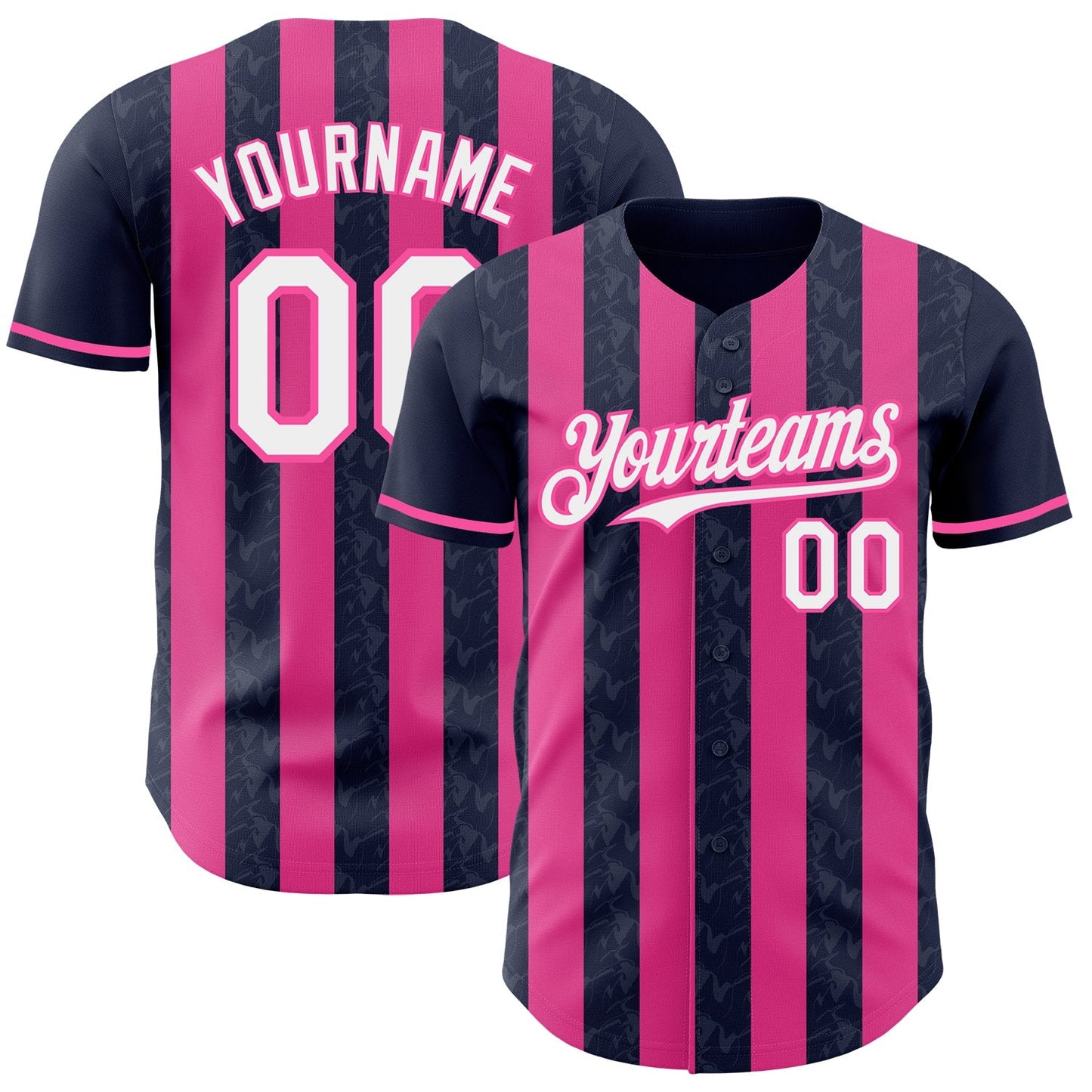 Custom Navy White-Pink Classic Vertical Stripe Fluid Liquid Texture Authentic Baseball Jersey baseball jersey product view 1