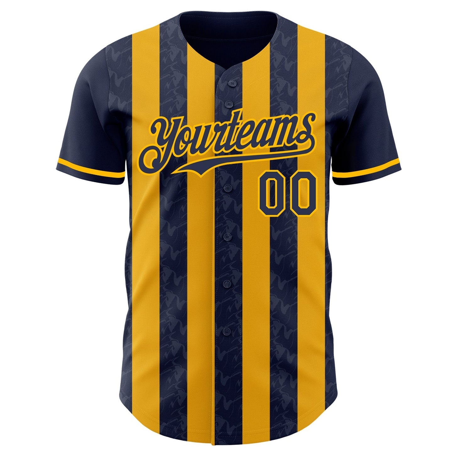 Custom Navy-Gold Classic Vertical Stripe Fluid Liquid Texture Authentic Baseball Jersey baseball jersey product view 2