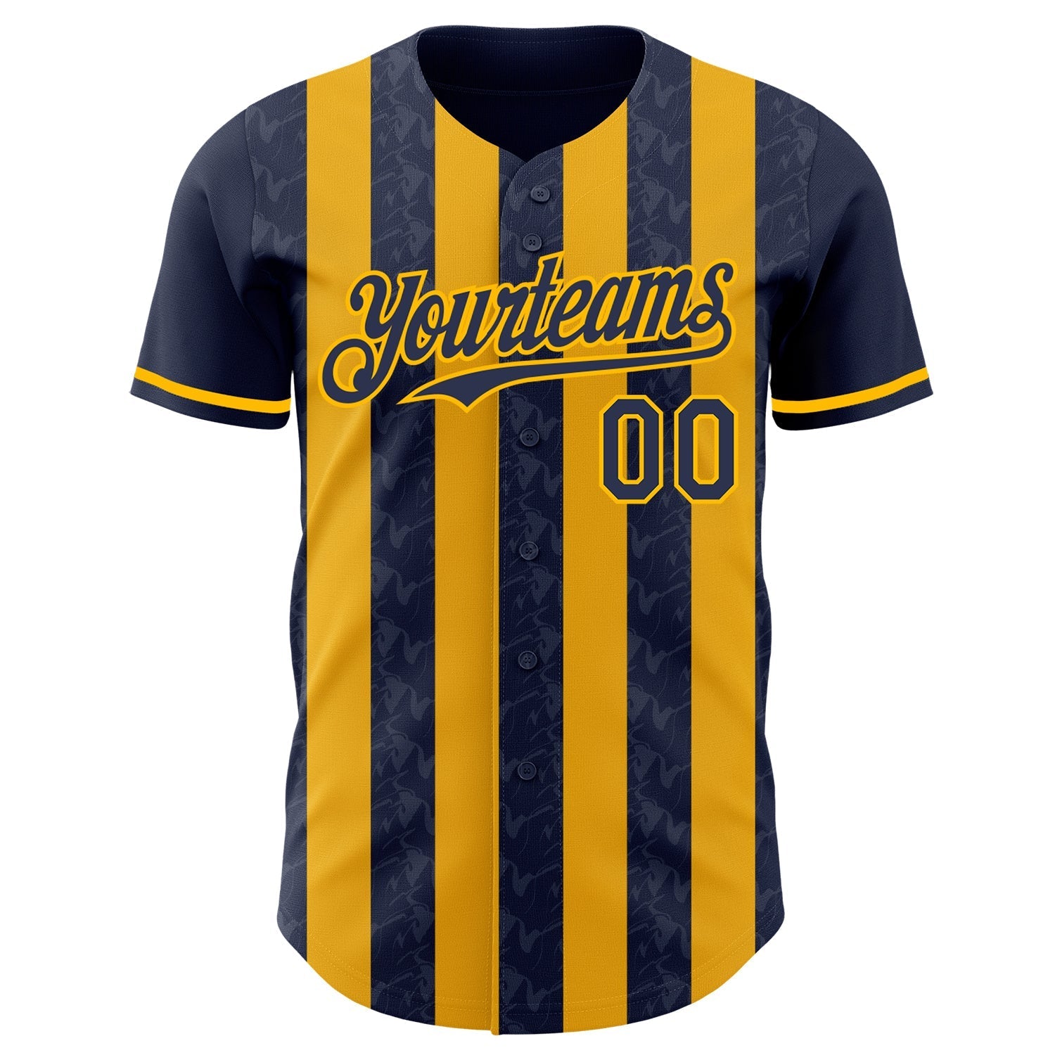 Custom Navy-Gold Classic Vertical Stripe Fluid Liquid Texture Authentic Baseball Jersey baseball jersey product view 2