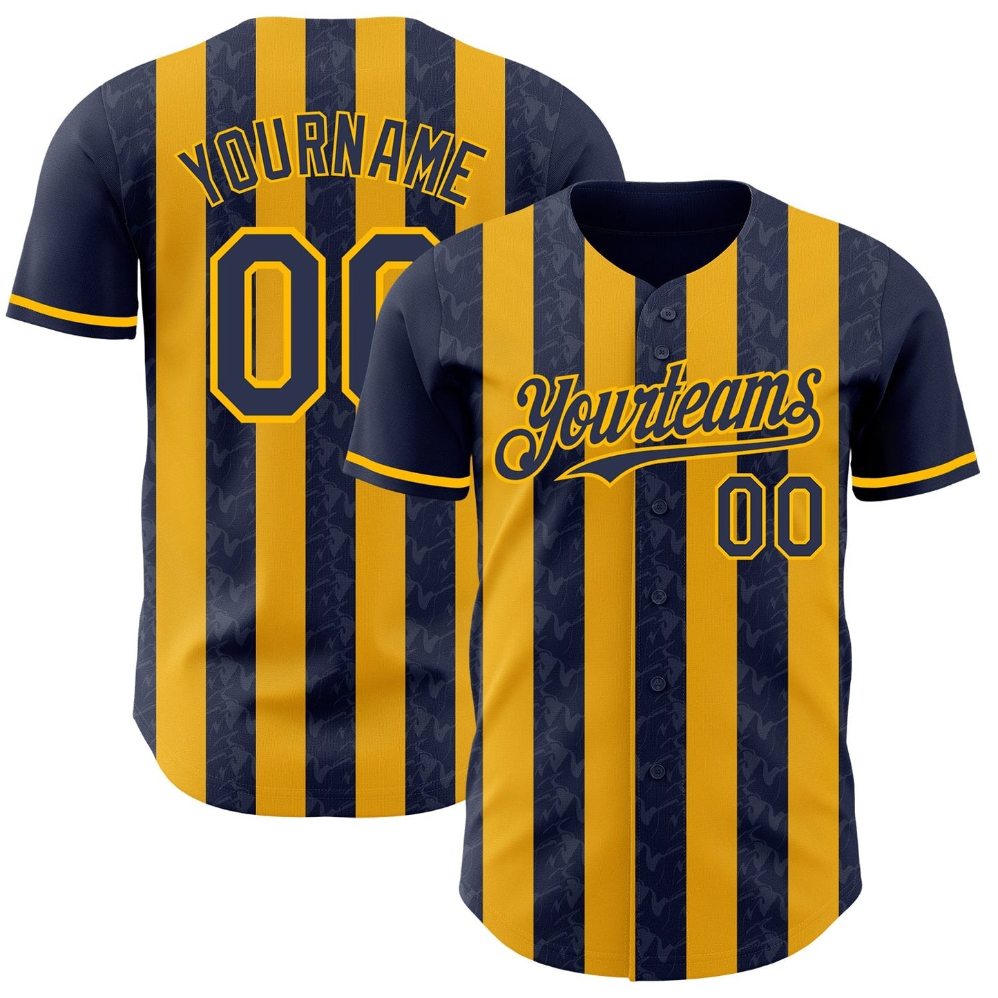 Custom Navy-Gold Classic Vertical Stripe Fluid Liquid Texture Authentic Baseball Jersey baseball jersey product view 1