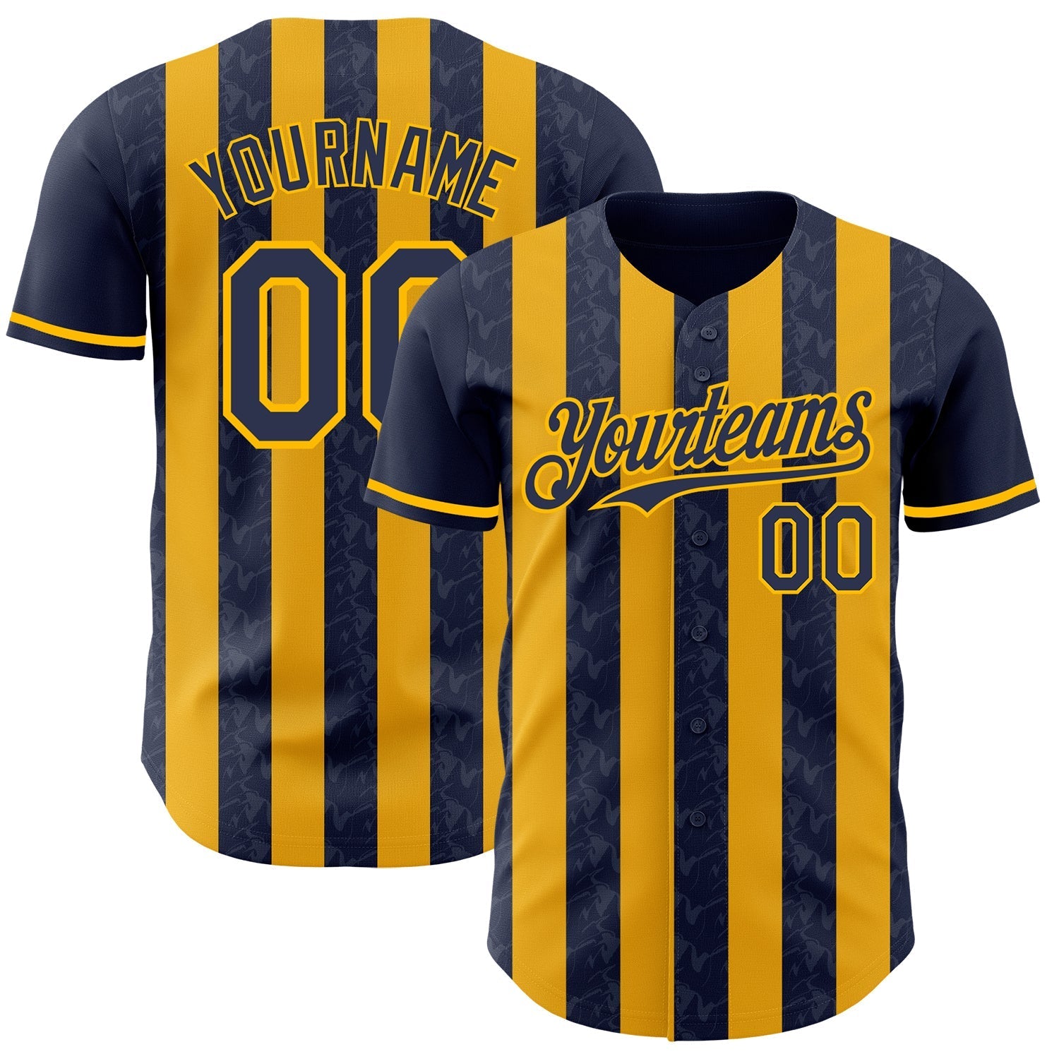 Custom Navy-Gold Classic Vertical Stripe Fluid Liquid Texture Authentic Baseball Jersey baseball jersey product view 1